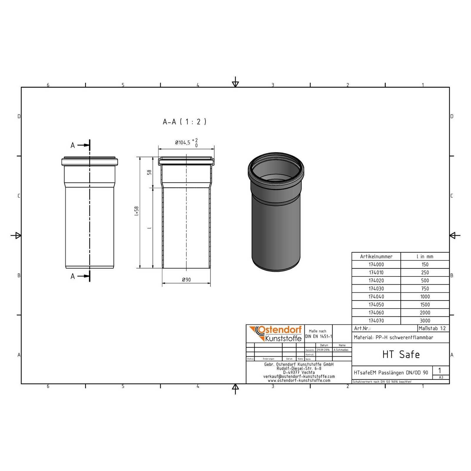 HTsafeEM Rohr DN 90 x 500 mm – Bild 2 von 2