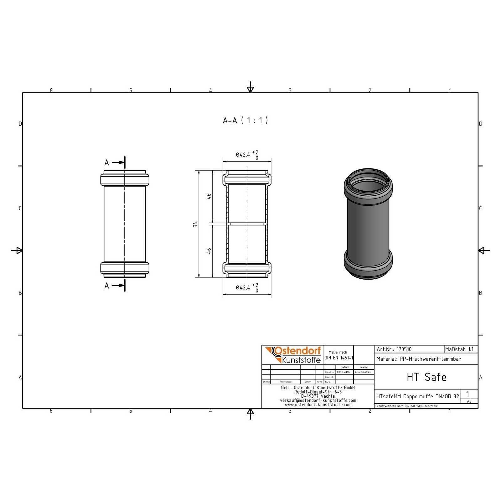 HTsafeMM Doppelmuffe DN 32