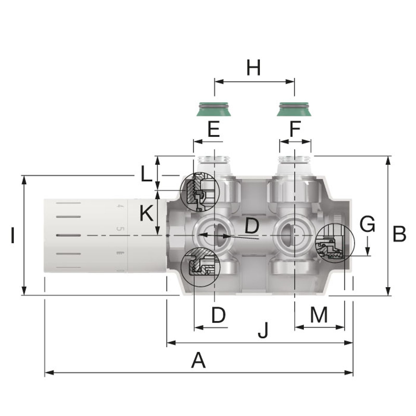 Simplex Ventilhahnblock VARIODESIGN Design Anschlussarmatur / Multiblock-Set rechts/links verchromt 3/4"