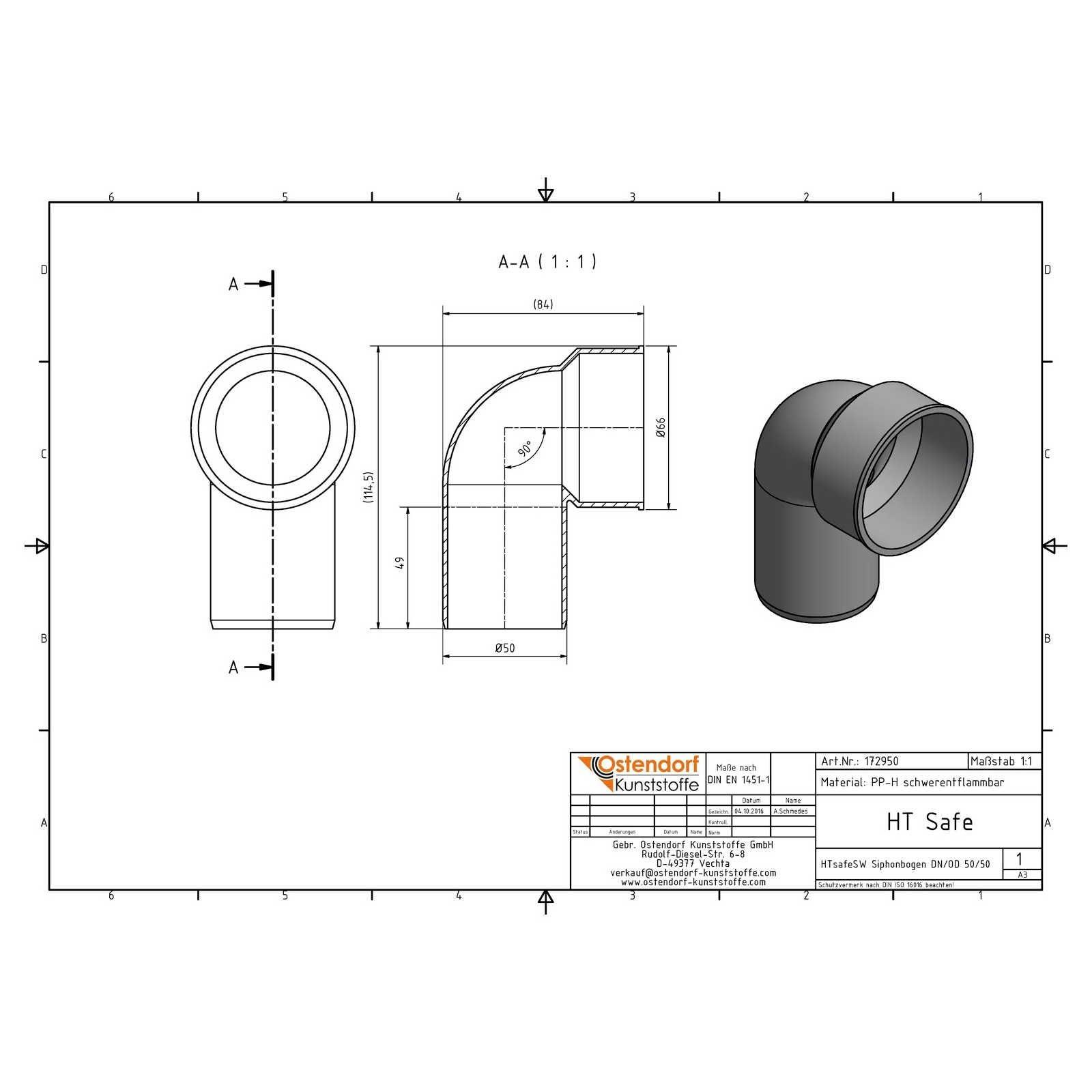 HTsafeSW Siphon Anschlussbogen an Metall und Kunststoff DN/OD 50/50 – Bild 2 von 2