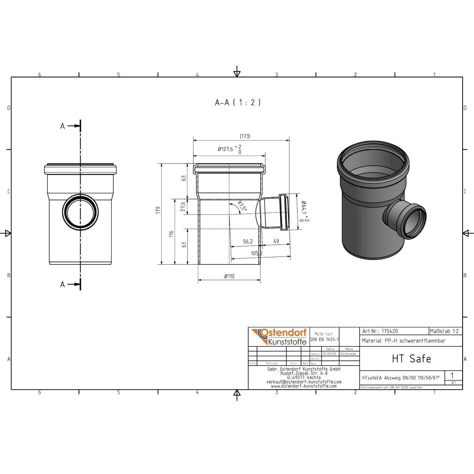 HTsafe Abzweig DN 110/50 87,5 Grad – Bild 2 von 2