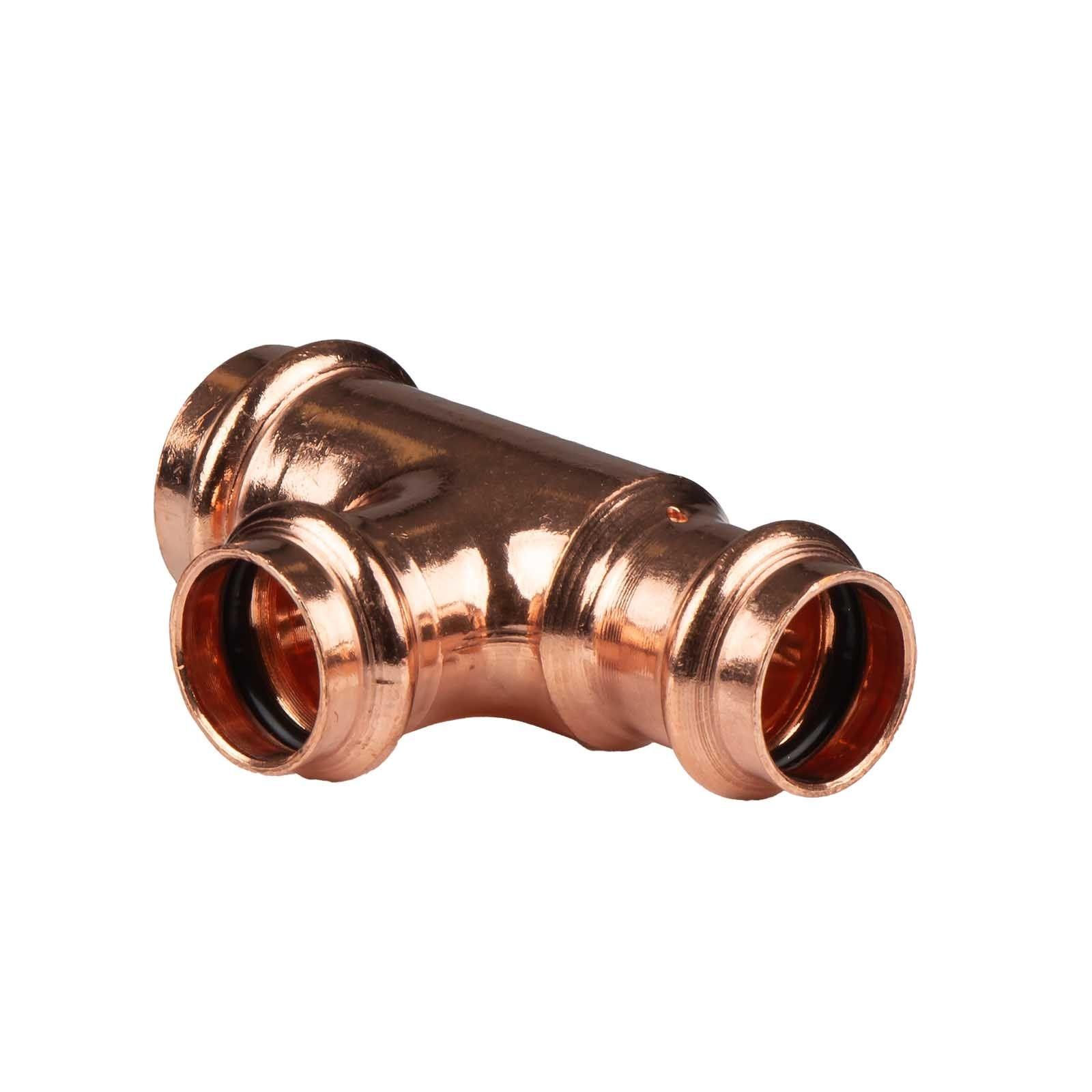 Kupfer Pressfitting T-Stück reduziert 28 x 22 x 22 mm V+M-Kontur DVGW – Bild 2 von 2