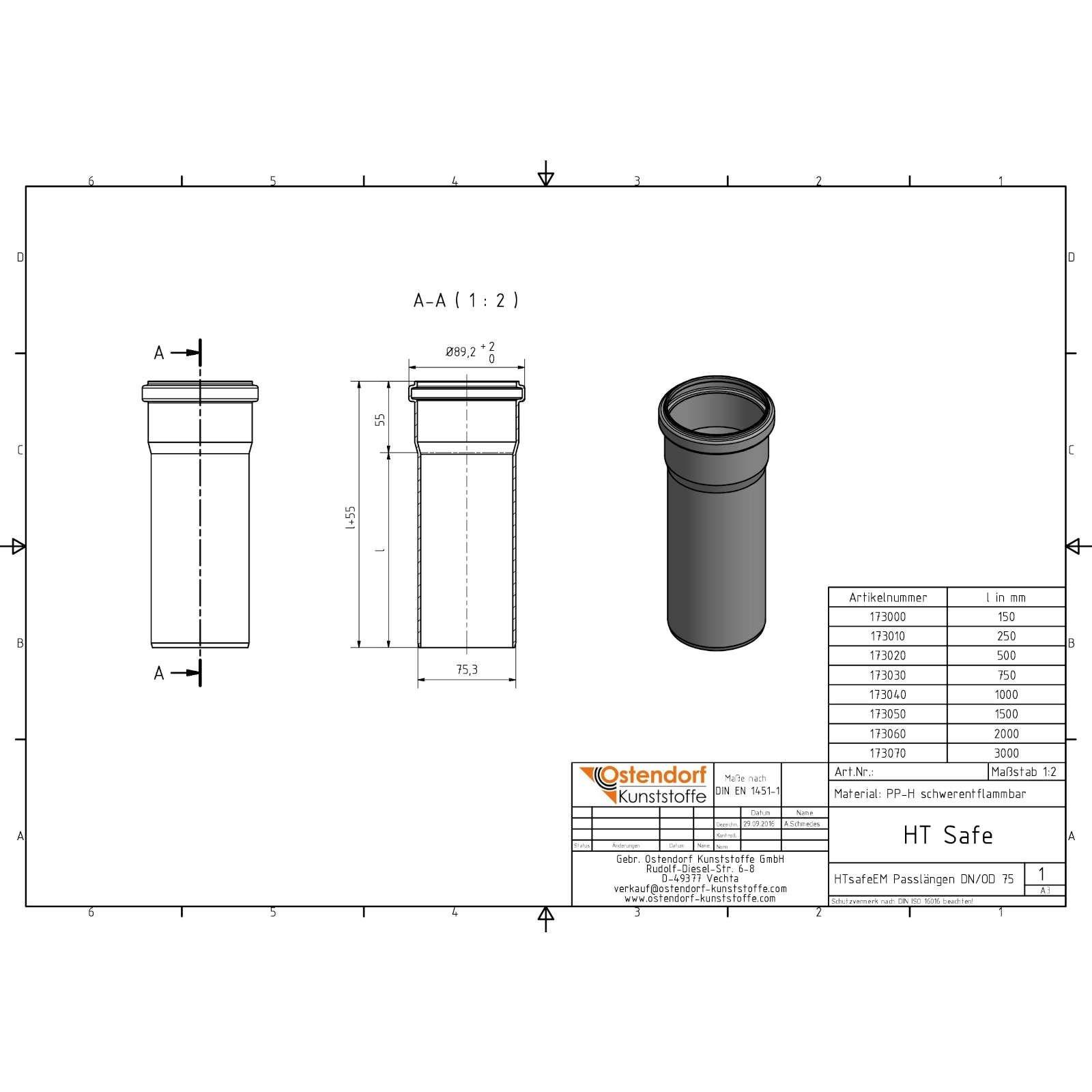 HTsafe Rohr mit Muffe DN 75 1500 mm – Bild 2 von 2