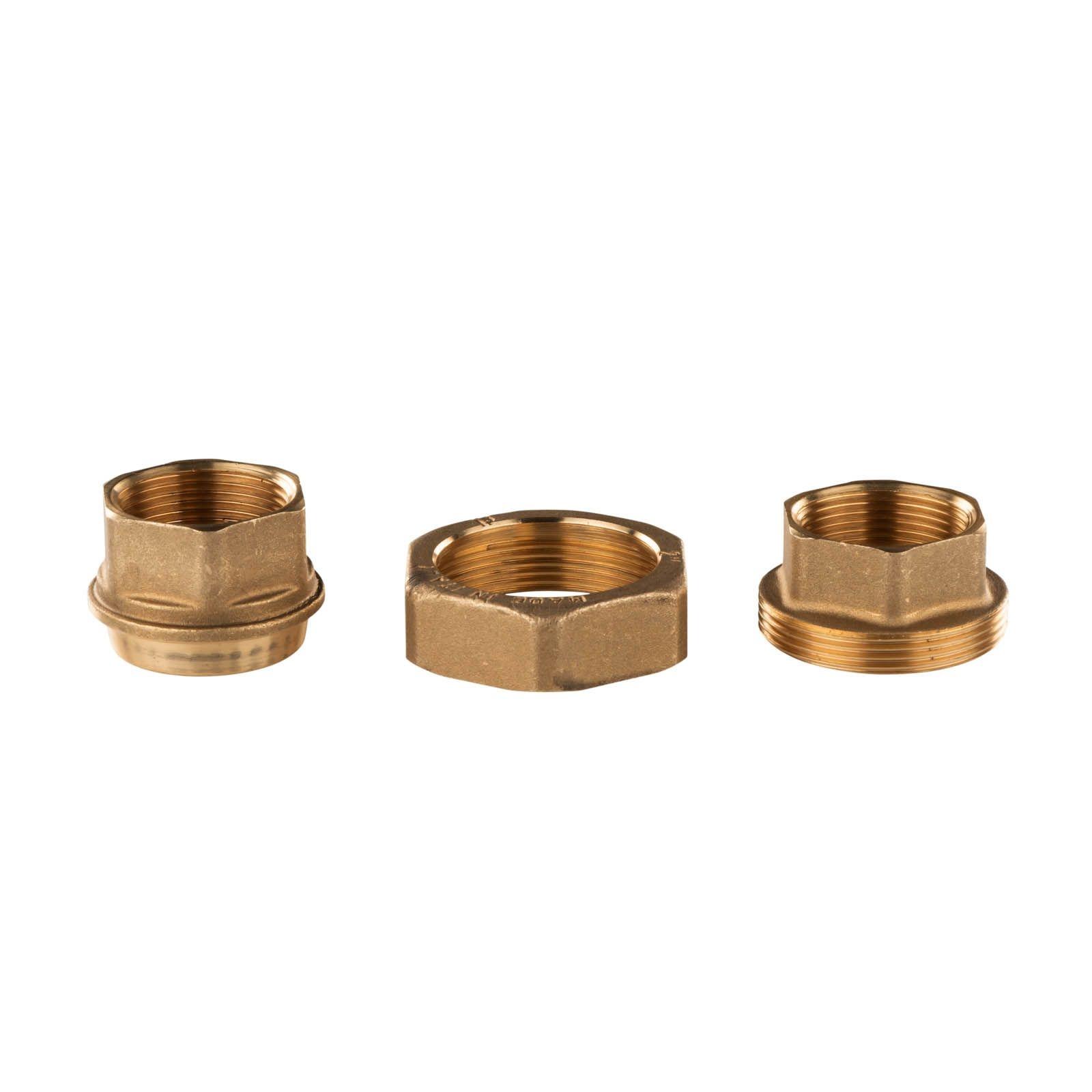 Messing Gewinde-Fitting Verschraubung gerade mit O-Ring konisch dichtend 3 teilig 1 1/4"IG - 1 1/4"IG (DN 32) - schwere Ausführung – Bild 3 von 3