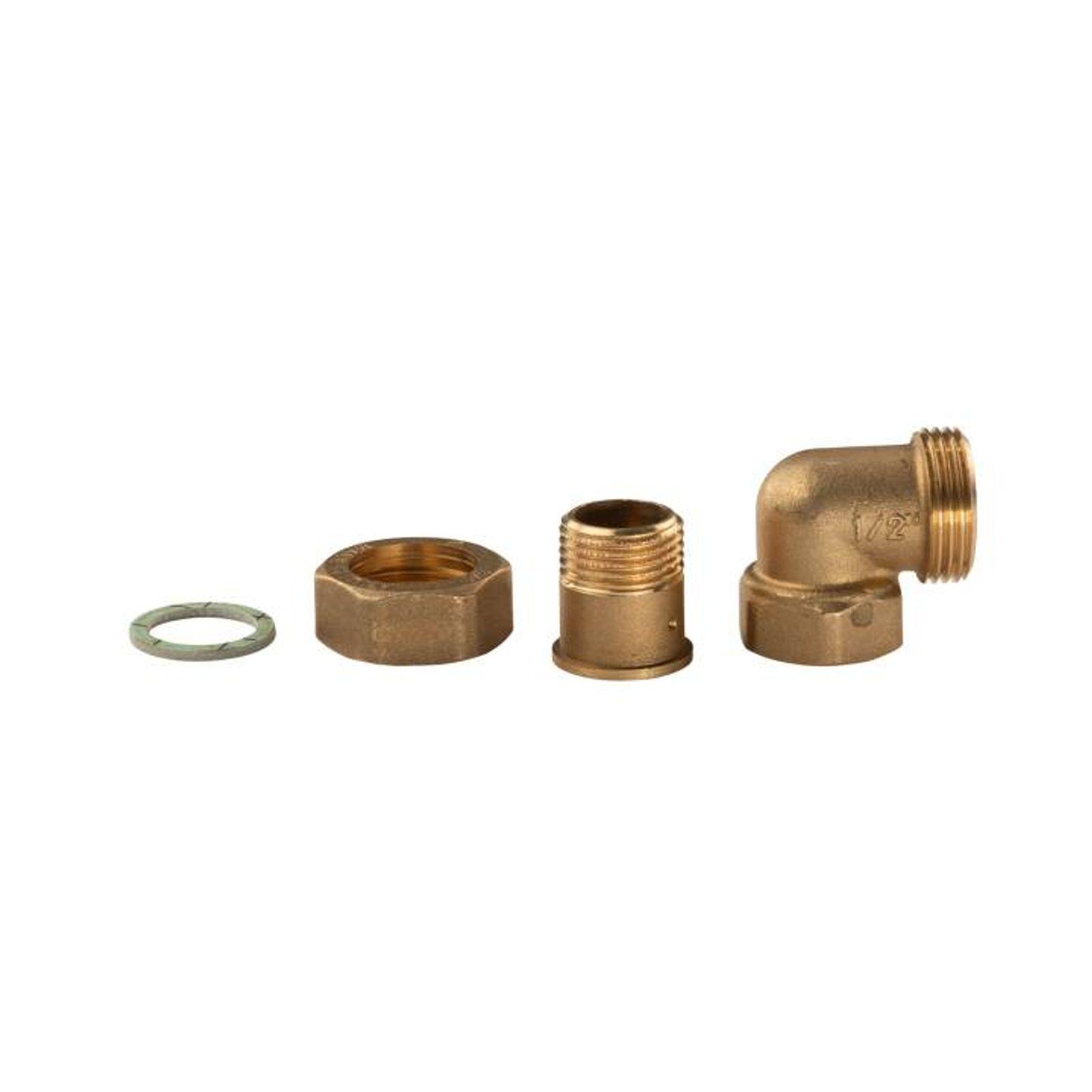Messing Gewinde-Fitting Winkelverschraubung 90° flachdichtend 1/2"IG - 1/2"AG (DN 15) - schwere Ausführung – Bild 3 von 3