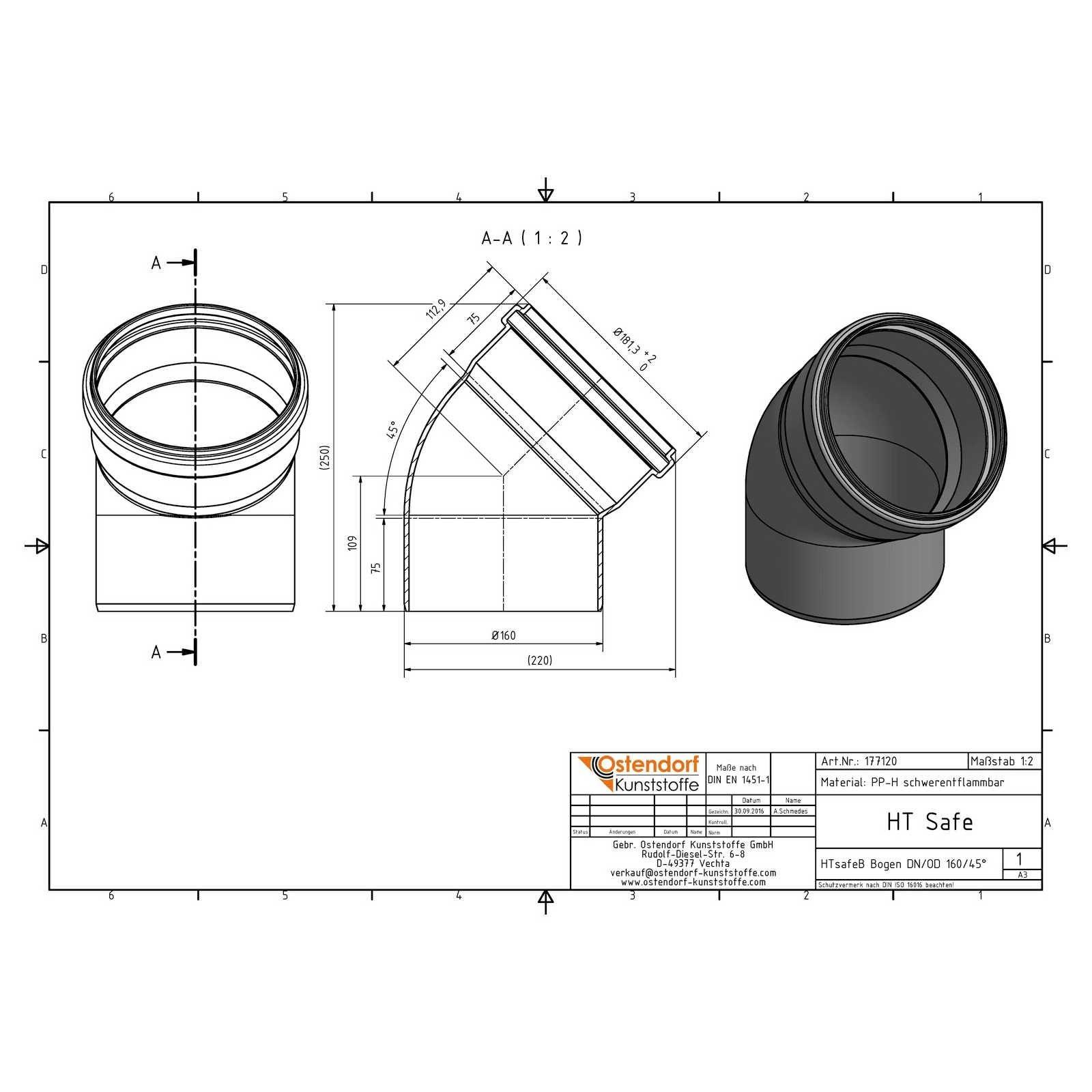 HTsafeB Bogen DN 160 45 Grad – Bild 2 von 2