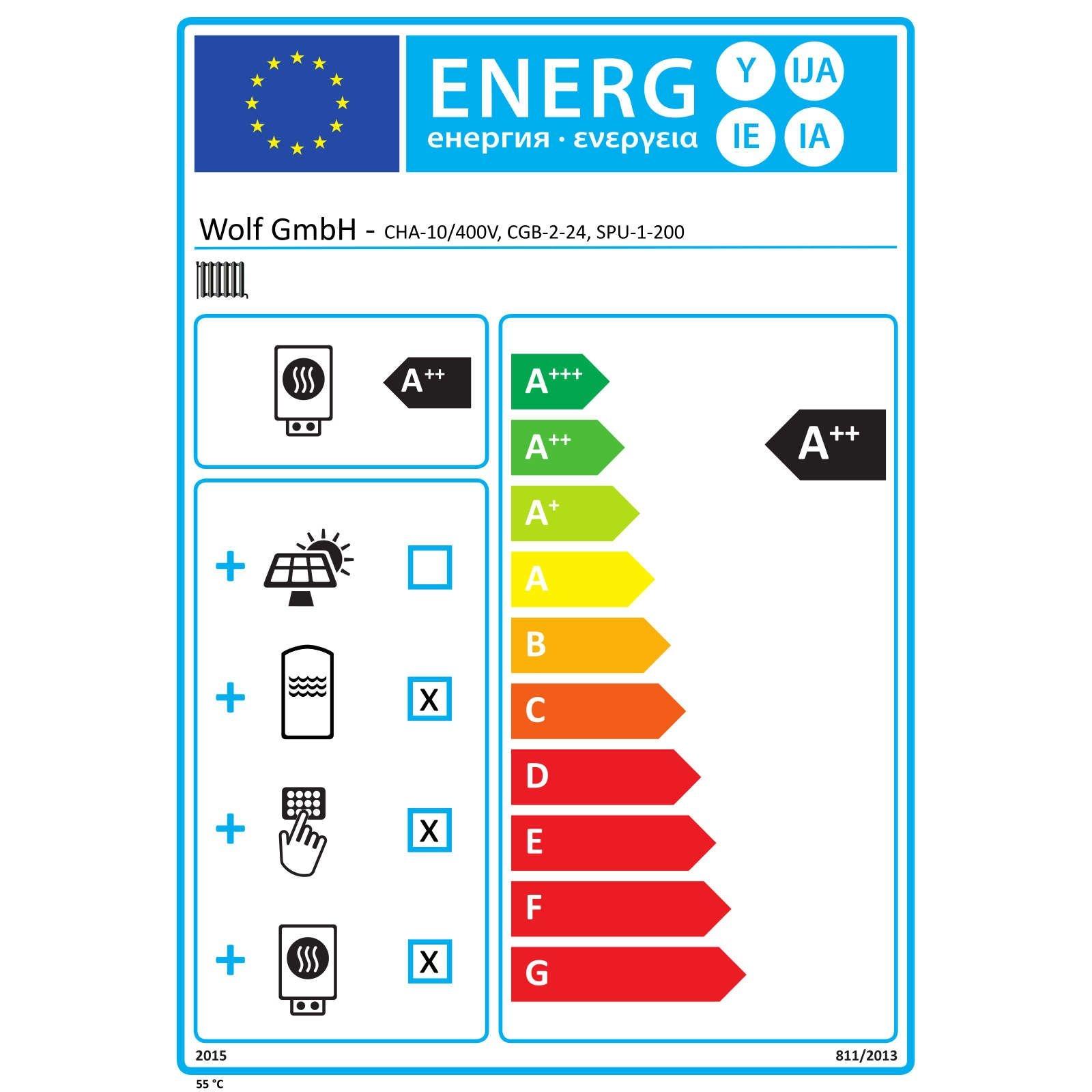 Wolf Gas-Hybridheizung 24 kW mit Gasbrennwert-Heiztherme CGB-2-24, Luft-/Wasser-Wärmepumpe CHA-10/400V, 200 L Pufferspeicher SPU-1, 300 L Warmwasserspeicher SEW-1, Bedienmodul BM-2