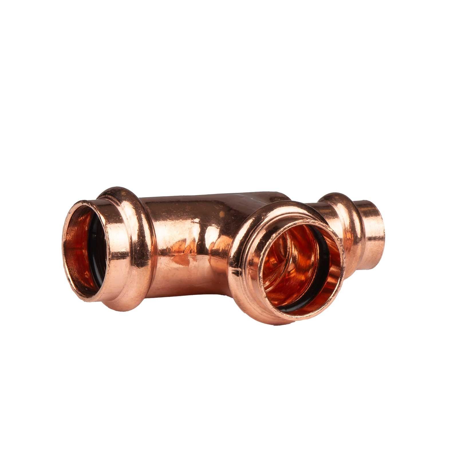 Kupfer Pressfitting T-Stück reduziert 22 x 22 x 15 mm V+M-Kontur DVGW – Bild 2 von 2