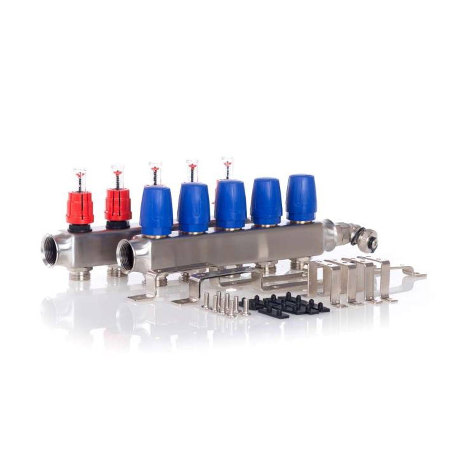 Heizkreisverteiler BASIC für Fußbodenheizung 5 Heizkreise mit Kugelhahn-Set – Bild 2 von 8