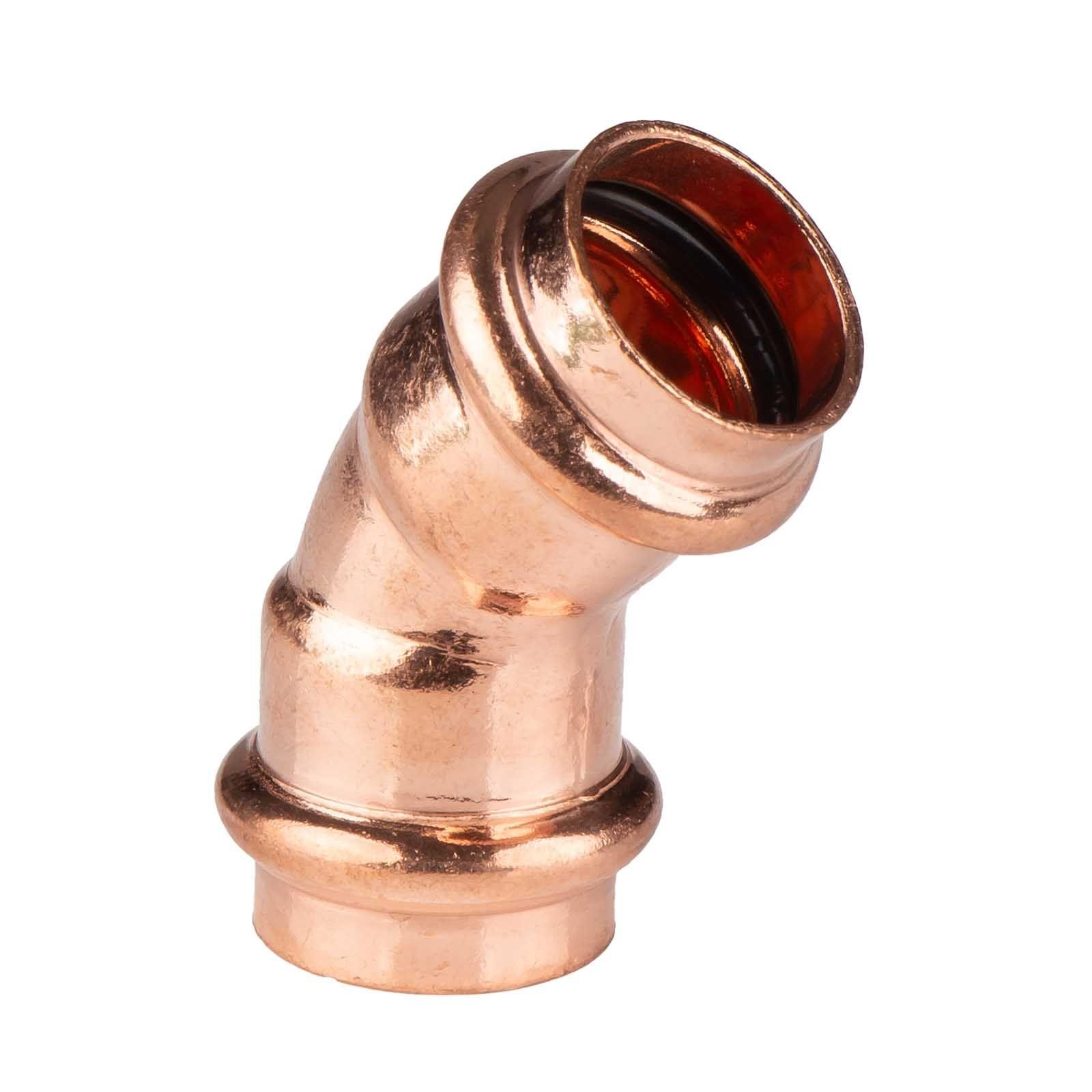 Kupfer Pressfitting Bogen 45° 22 mm V+M-Kontur DVGW – Bild 2 von 2