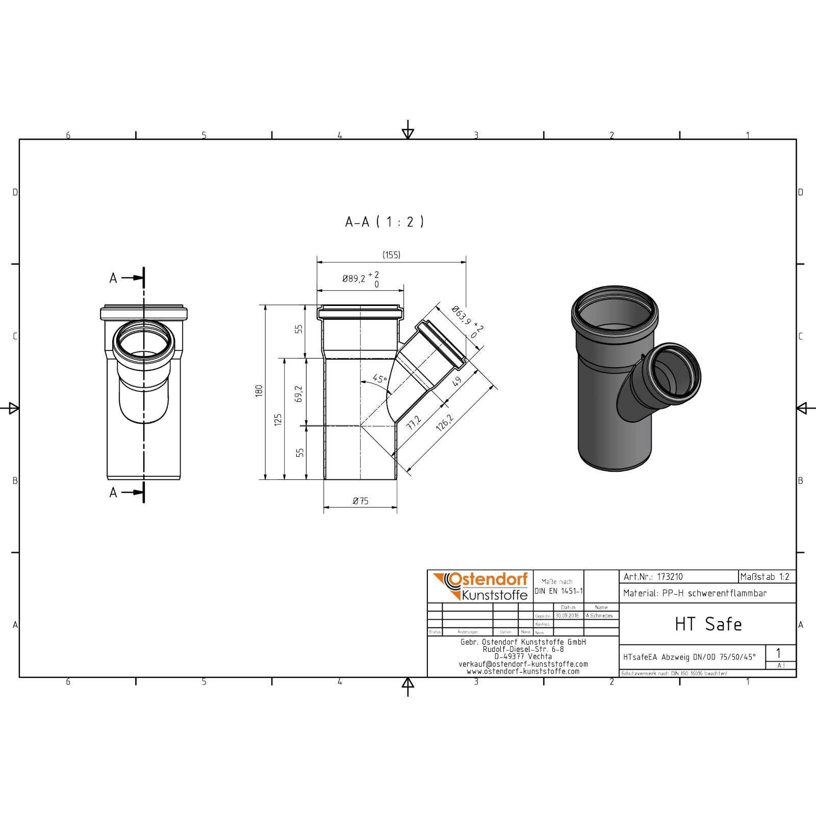 HTsafe Abzweig DN 75/50 45 Grad