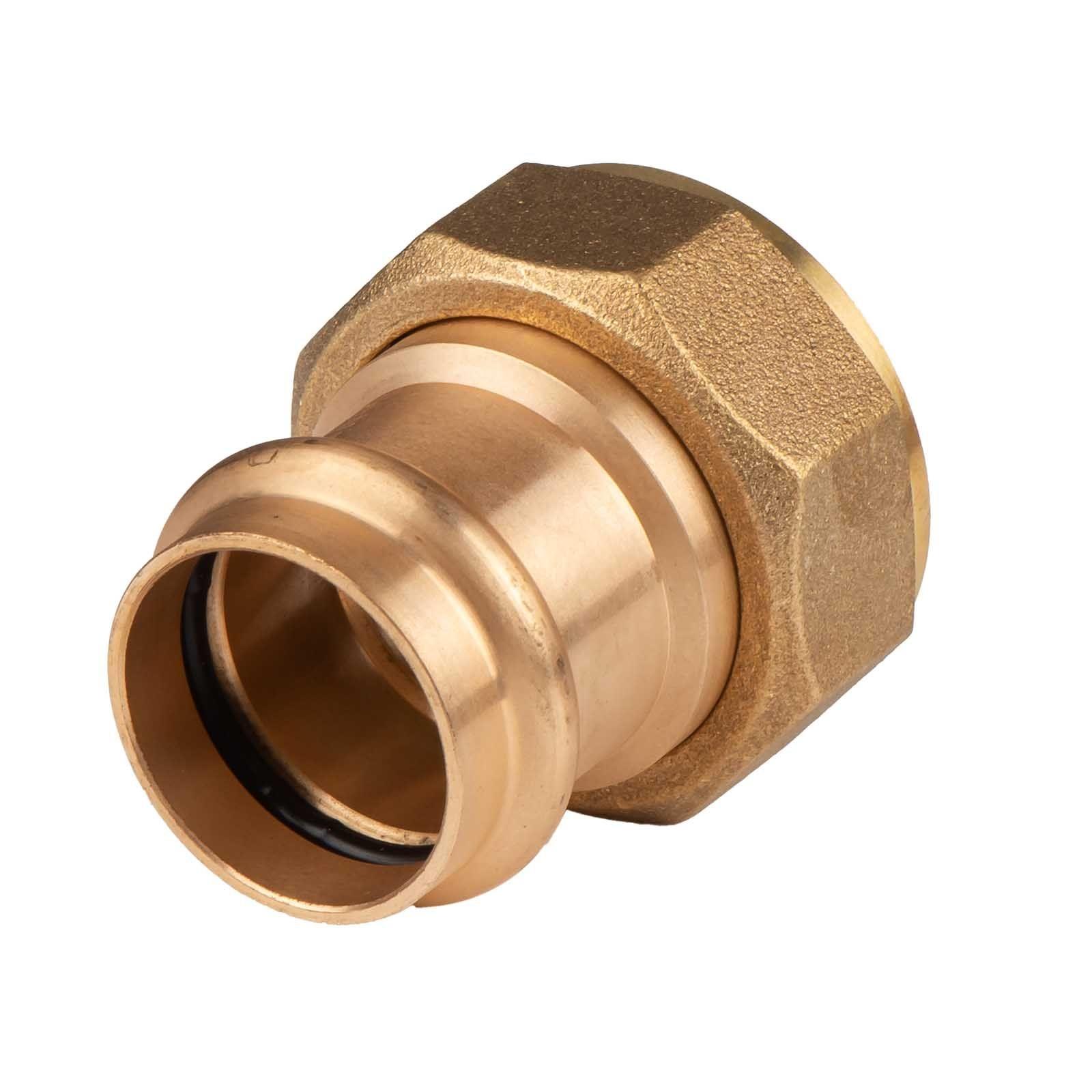Kupfer Pressfitting Übergangsverschraubung aus Rotguss 28 mm - 1 1/4" IG (Überwurf) flachdichtend V+M-Kontur DVGW – Bild 2 von 2