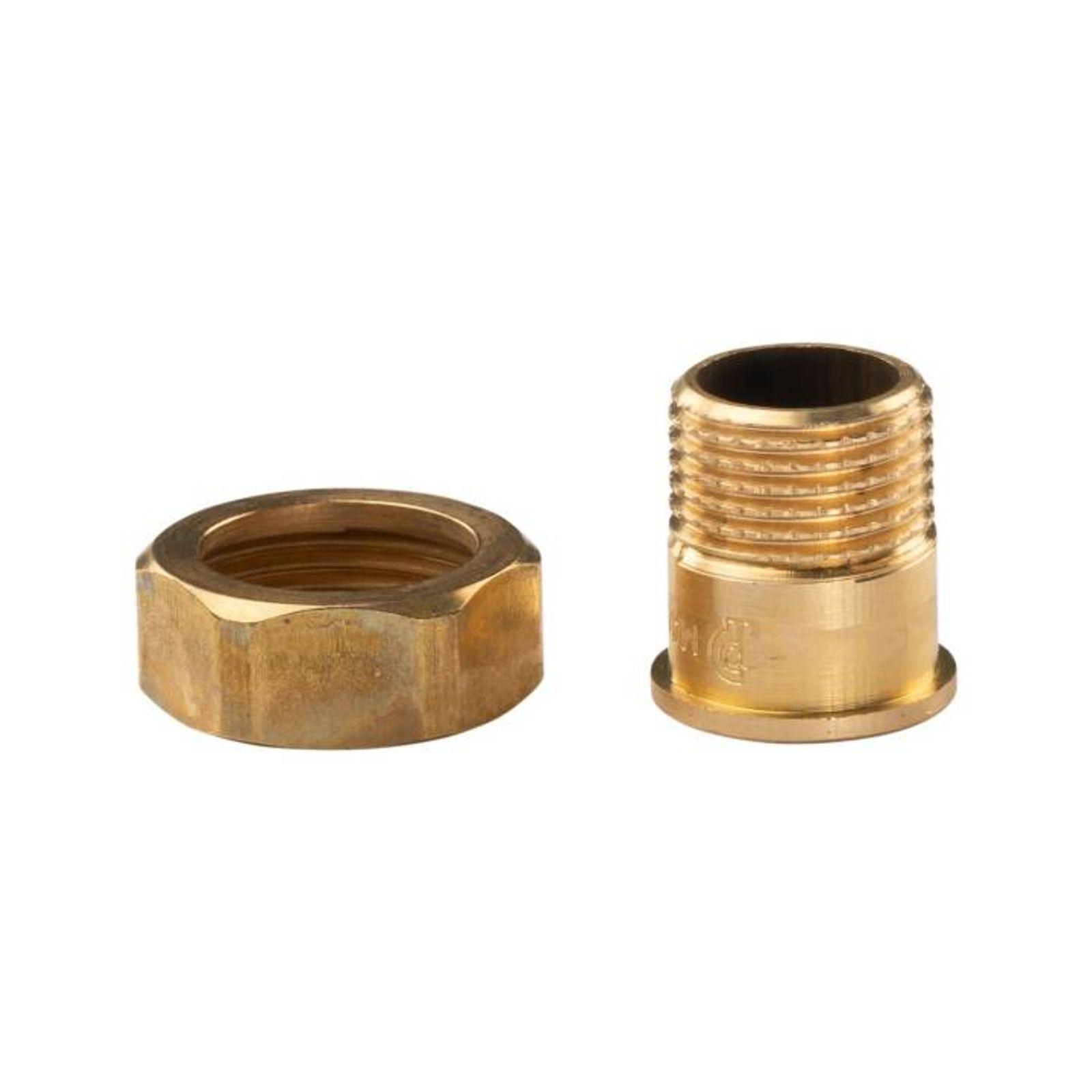 Messing Gewinde-Fitting Schaft flachdichtend mit Kappe 1/2"AG (DN 15) - 3/4"IG (DN 20) - schwere Ausführung – Bild 3 von 3