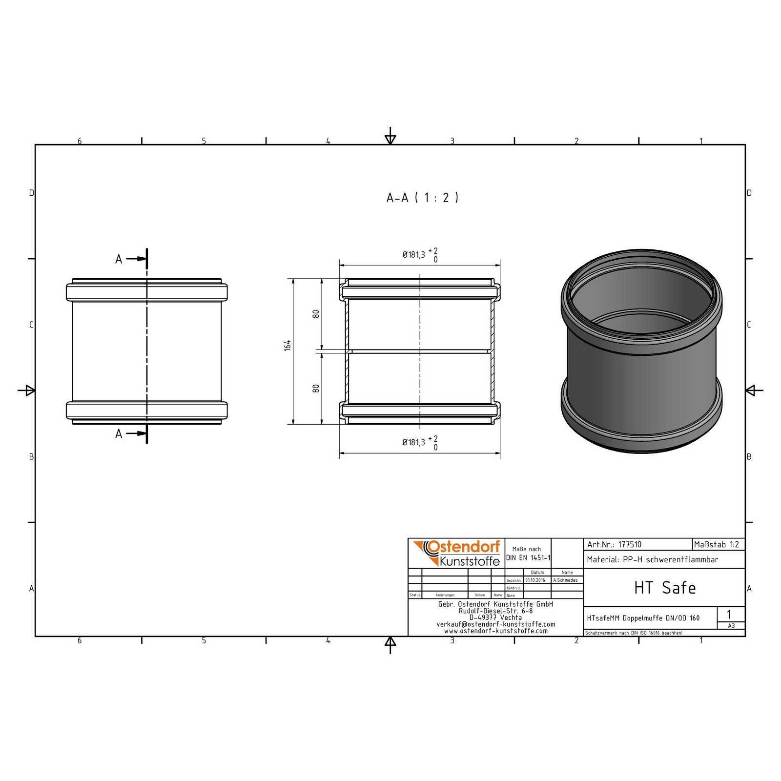 HTsafeMM Doppelmuffe DN 160 – Bild 2 von 2