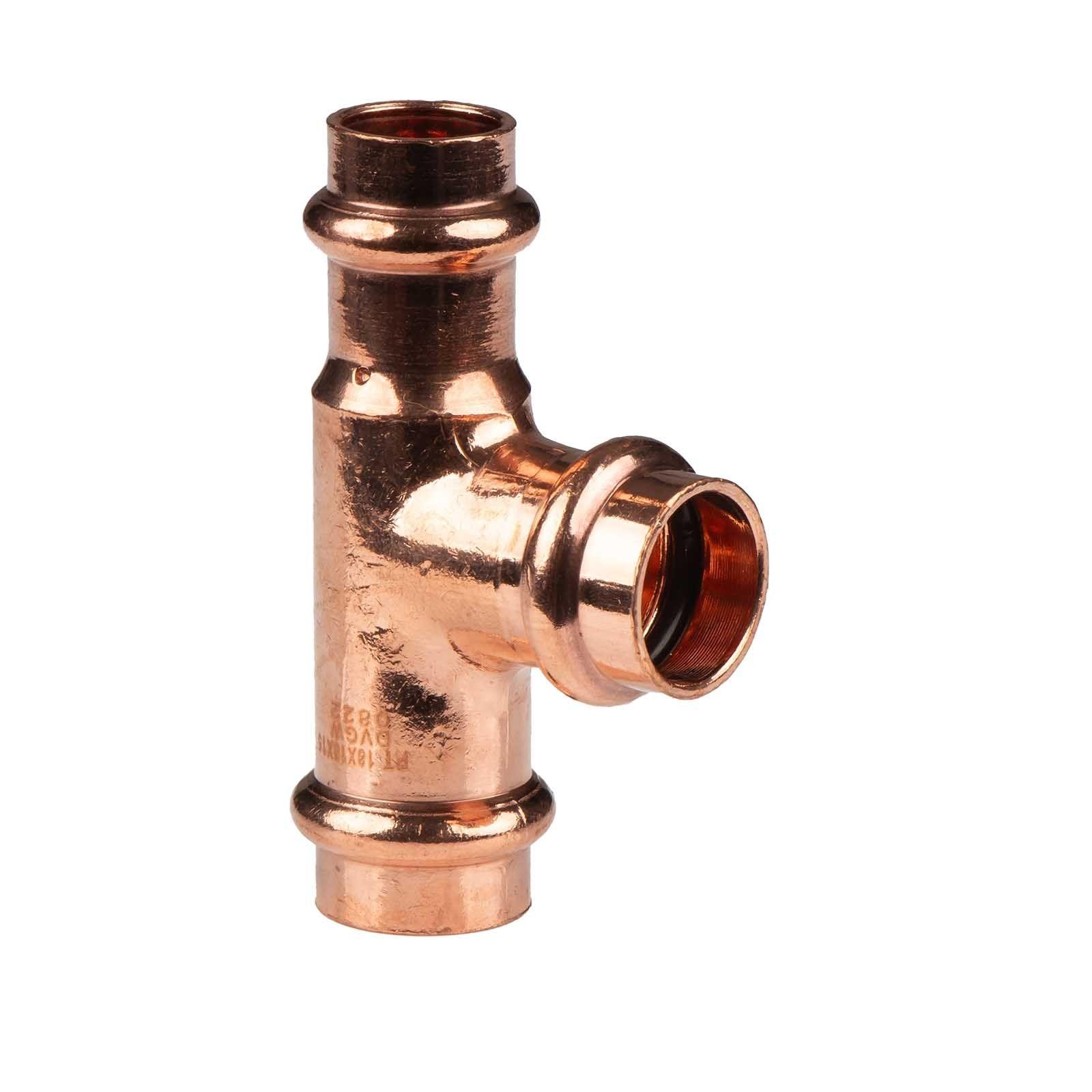 Kupfer Pressfitting T-Stück reduziert 18 x 18 x 15 mm V+M-Kontur DVGW – Bild 2 von 2