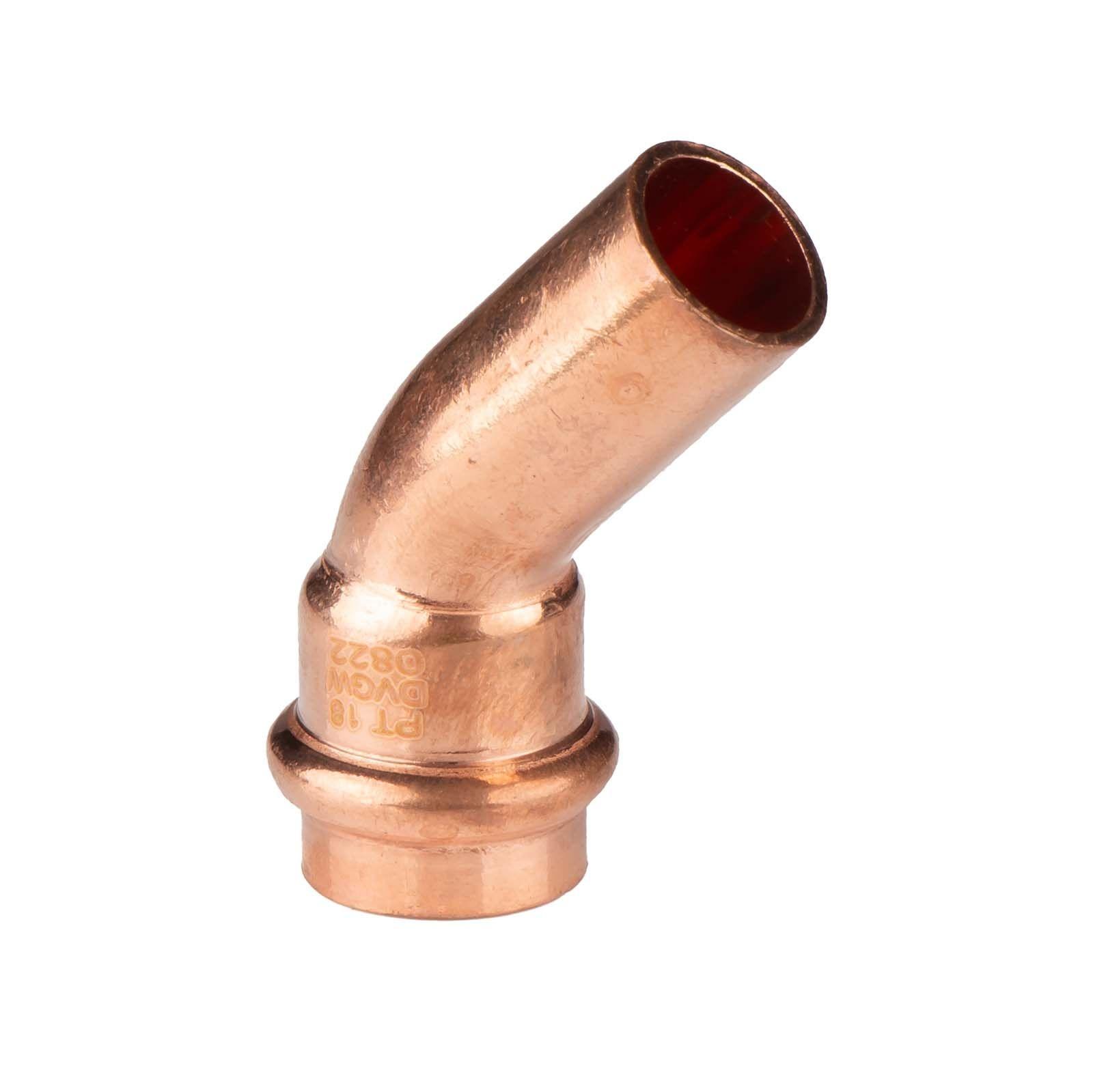 Kupfer Pressfitting Bogen 45° 18 mm Innen x Aussen V+M-Kontur DVGW – Bild 2 von 2