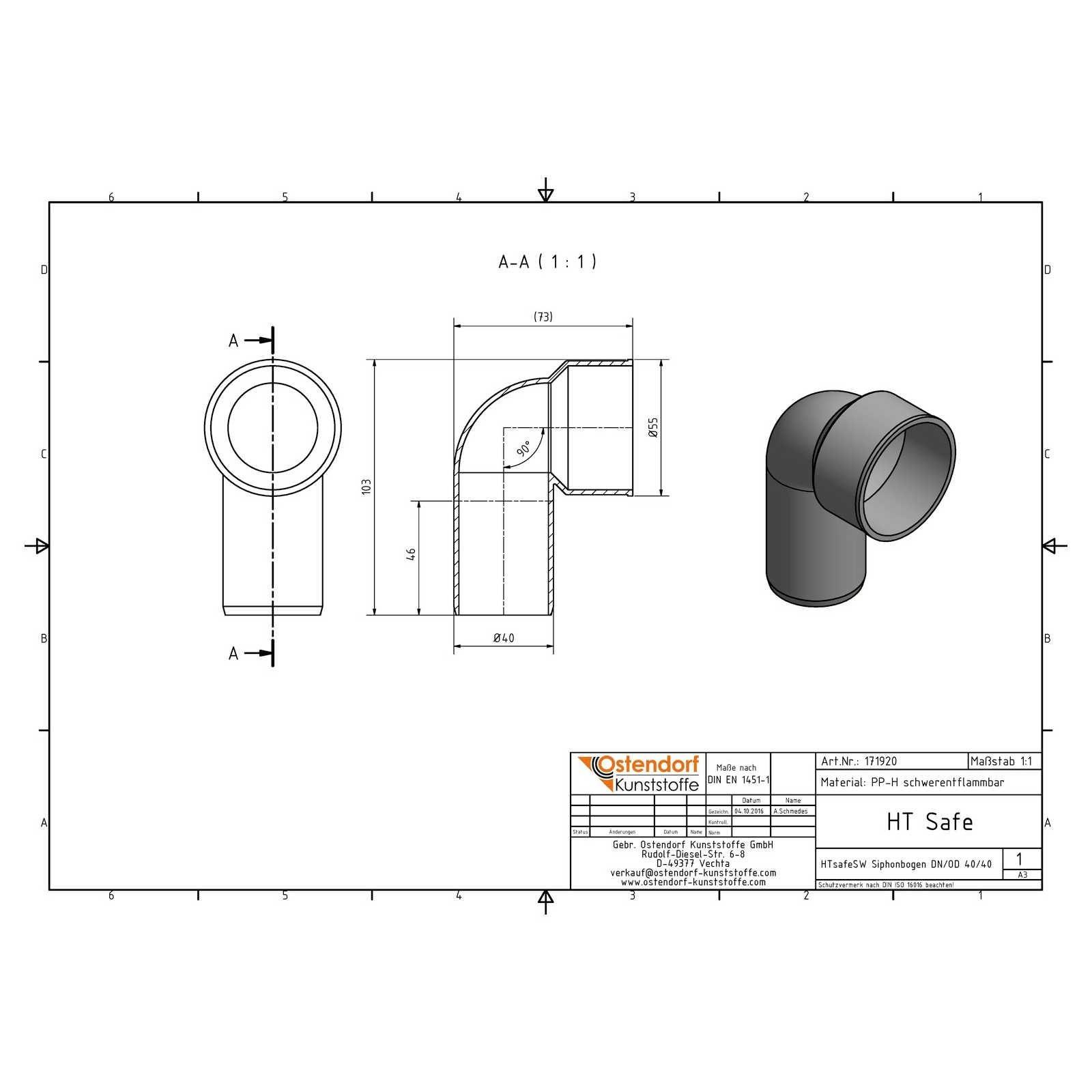 HTsafeSW Siphon Anschlussbogen an Metall und Kunststoff DN/OD 40/40 – Bild 2 von 2