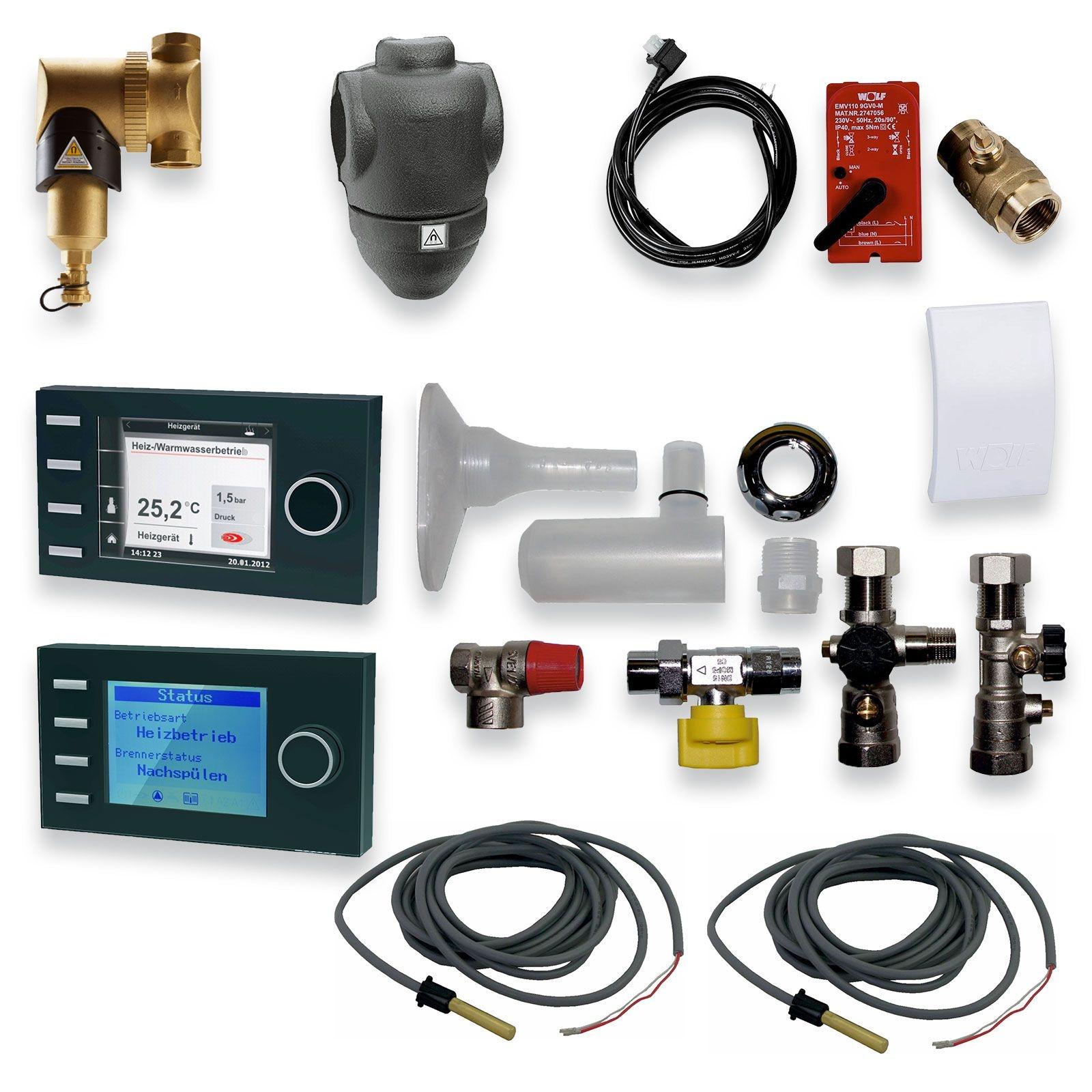 Wolf Gas-Hybridheizung 20 kW mit Gasbrennwert-Heiztherme CGB-2-20, Luft-/Wasser-Wärmepumpe CHA-10/400V, 200 L Pufferspeicher SPU-1, 300 L Warmwasserspeicher SEW-1, Bedienmodul BM-2
