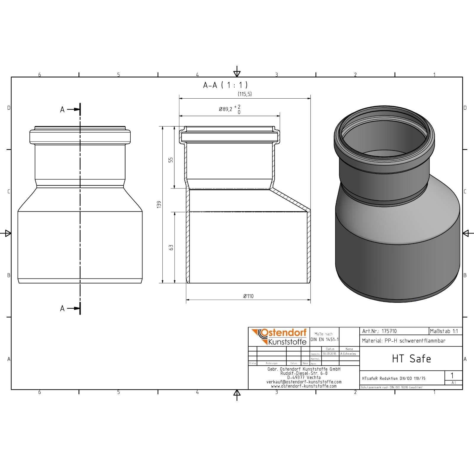HTsafe Reduziermuffe DN 110/75 – Bild 2 von 2