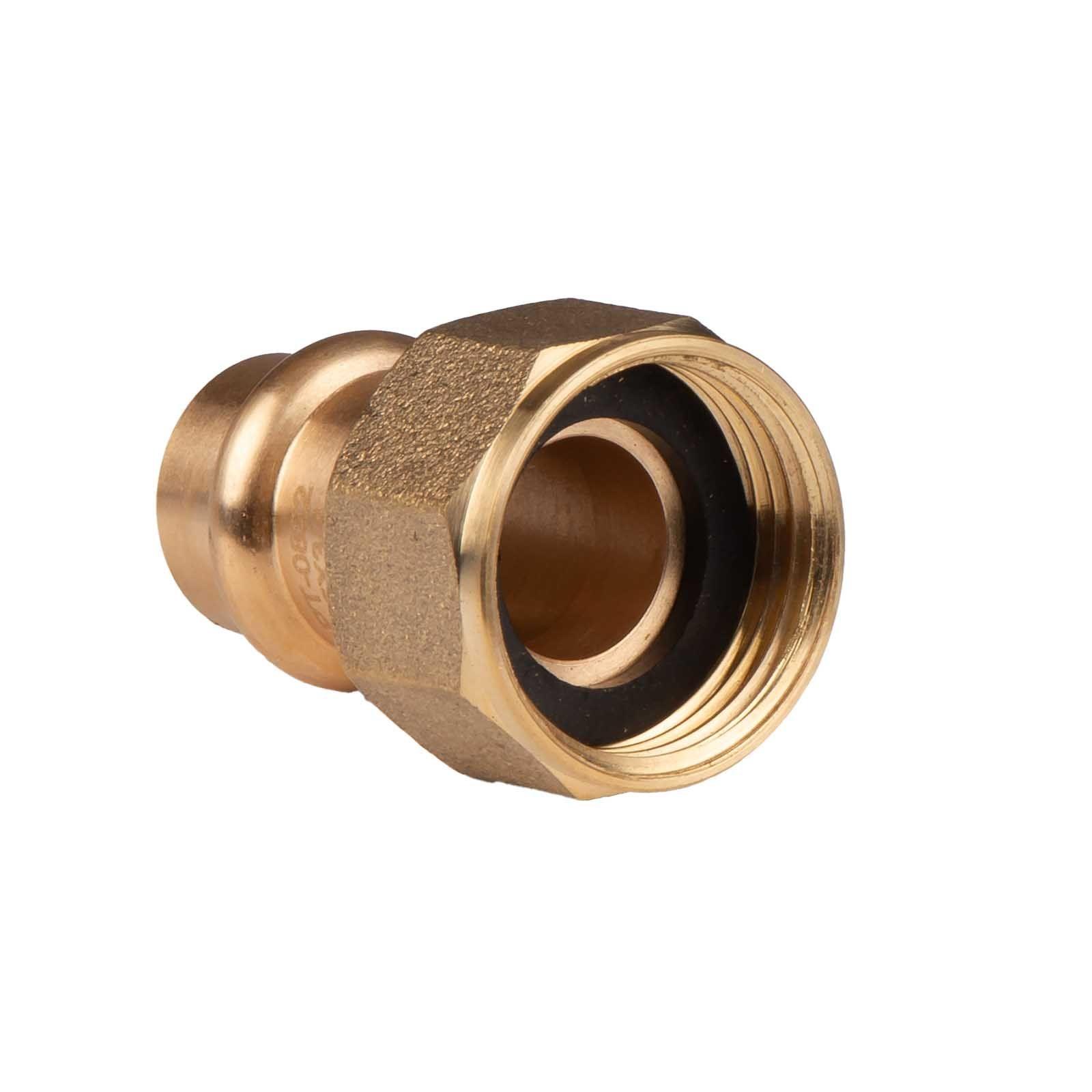 Kupfer Pressfitting Übergangsverschraubung aus Rotguss 15 mm - 1/2" IG (Überwurf) flachdichtend V+M-Kontur DVGW – Bild 3 von 3
