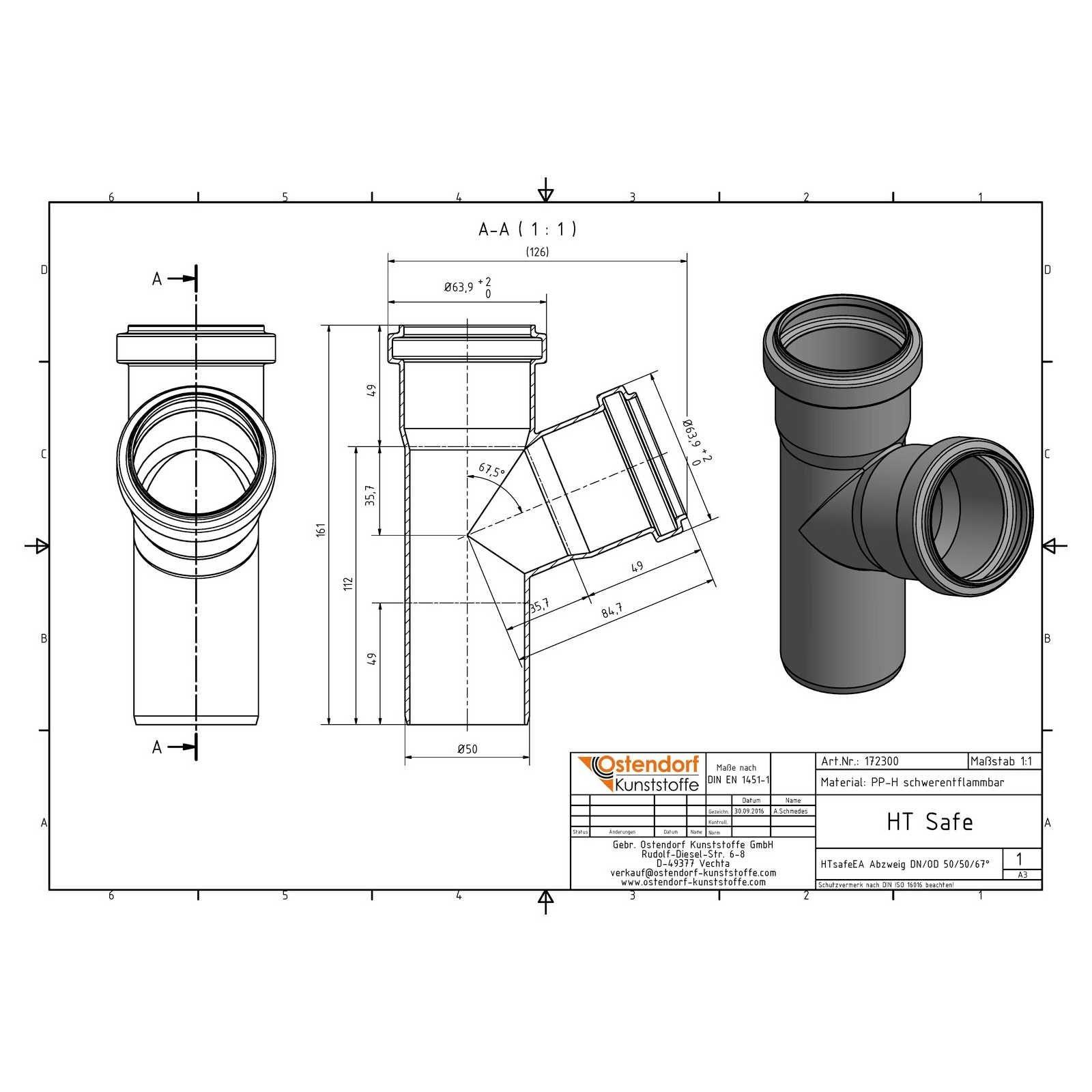 HTsafeEA Abzweig DN/OD 50/50 67,5 Grad