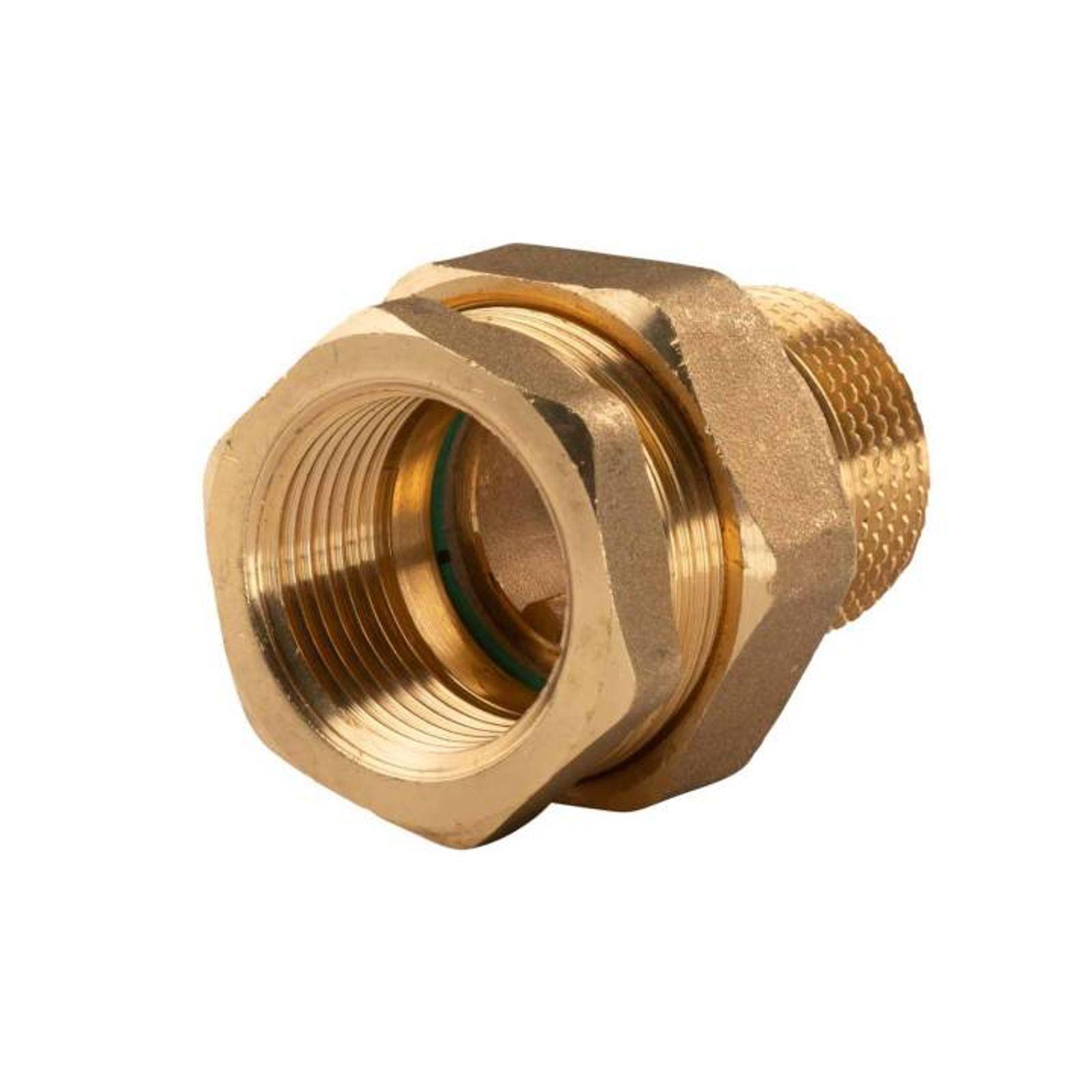 Messing Gewinde-Fitting Verschraubung gerade flachdichtend 1"IG - 1"AG (DN 25) - schwere Ausführung