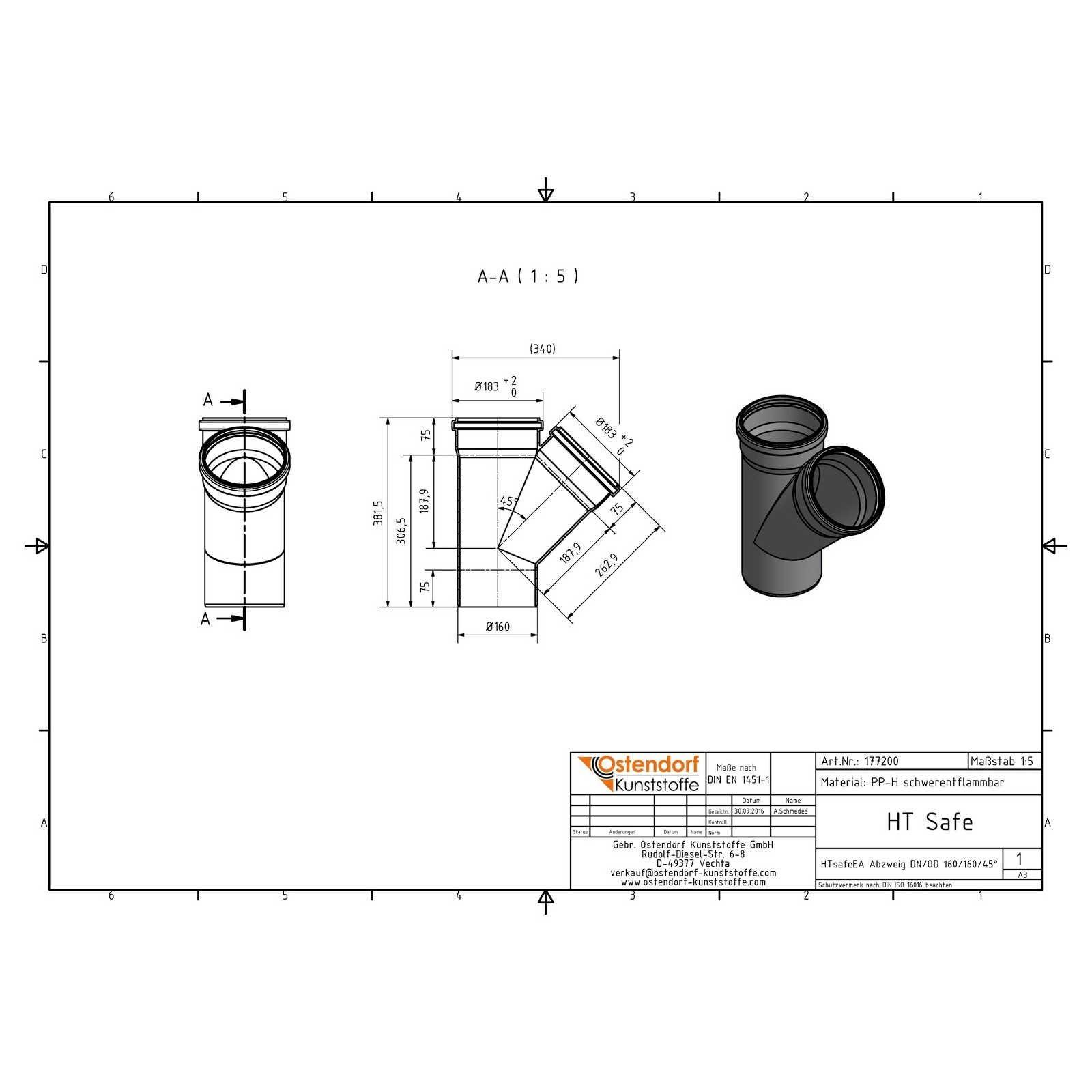 HTsafeEA Abzweig DN/OD 160/160 45 Grad – Bild 2 von 2