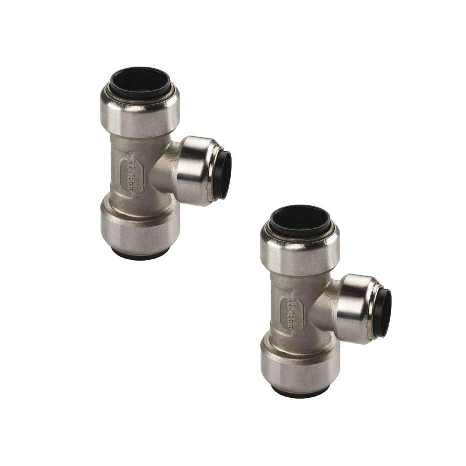 Edelstahl Steckfitting Tectite T-Stück Mittelabgang reduziert 22 x 18 x 22 mm DVGW 2 Stück – Bild 2 von 2