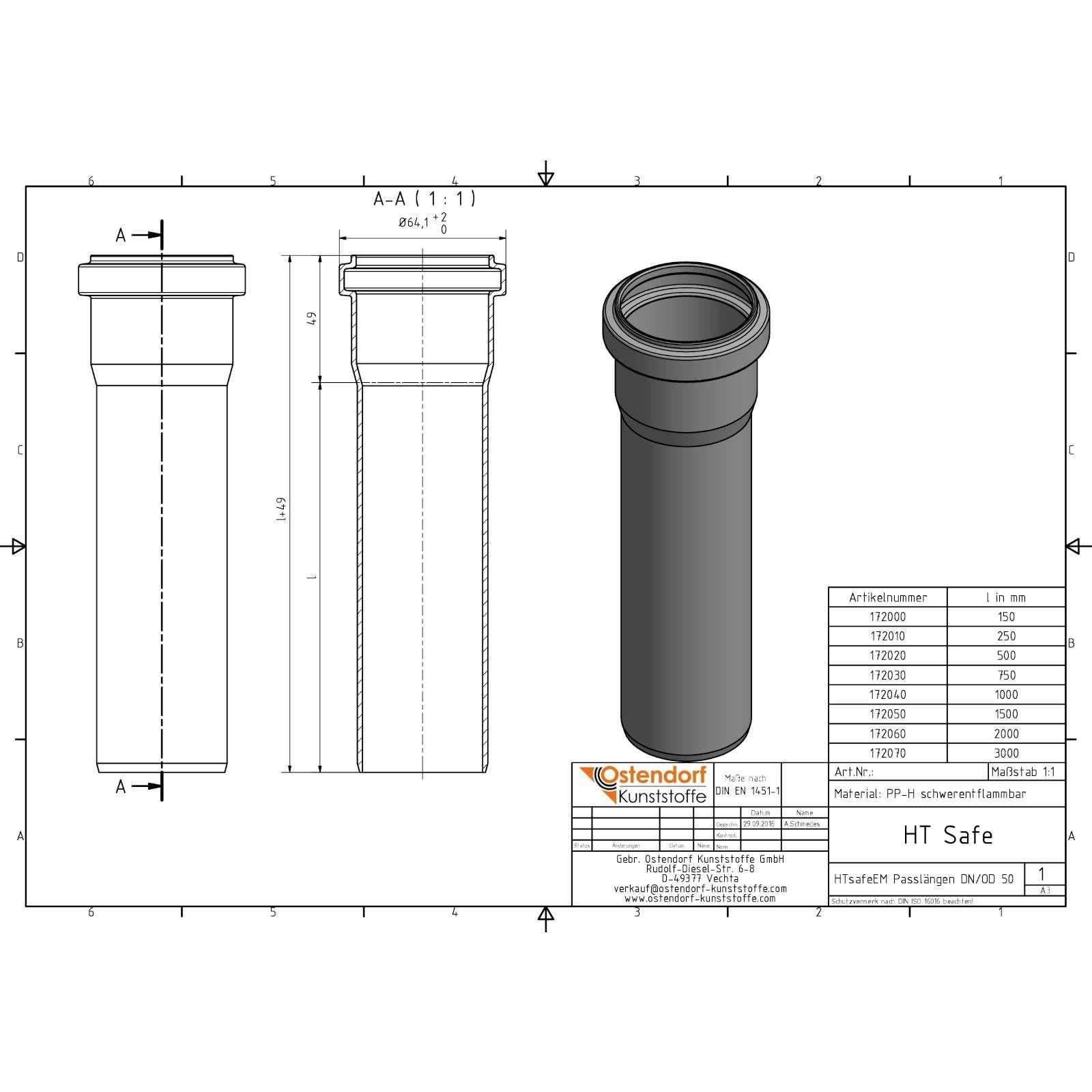 HTsafe Rohr mit Muffe DN 50 250 mm – Bild 2 von 2