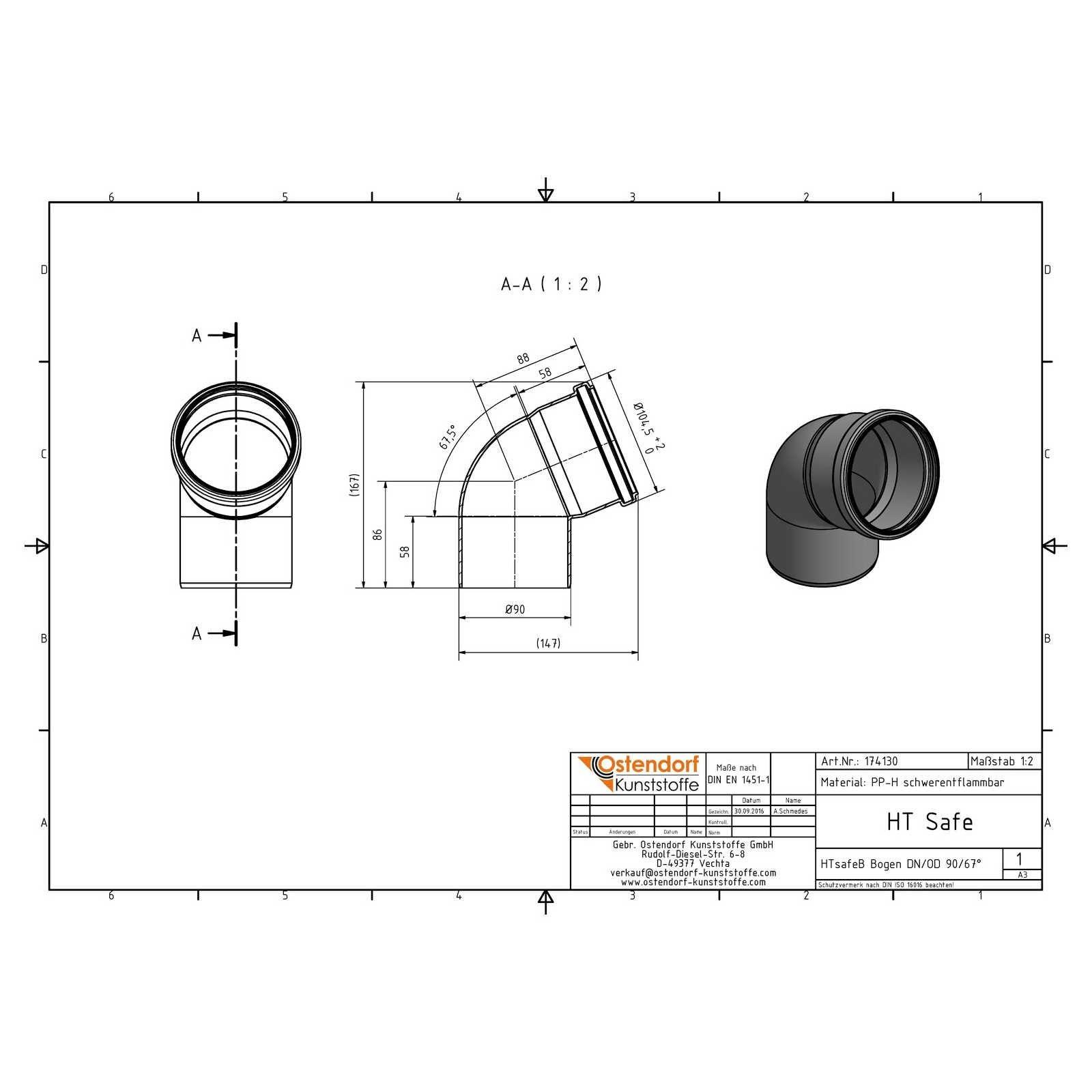HTsafeB Bogen DN 90 67,5 Grad