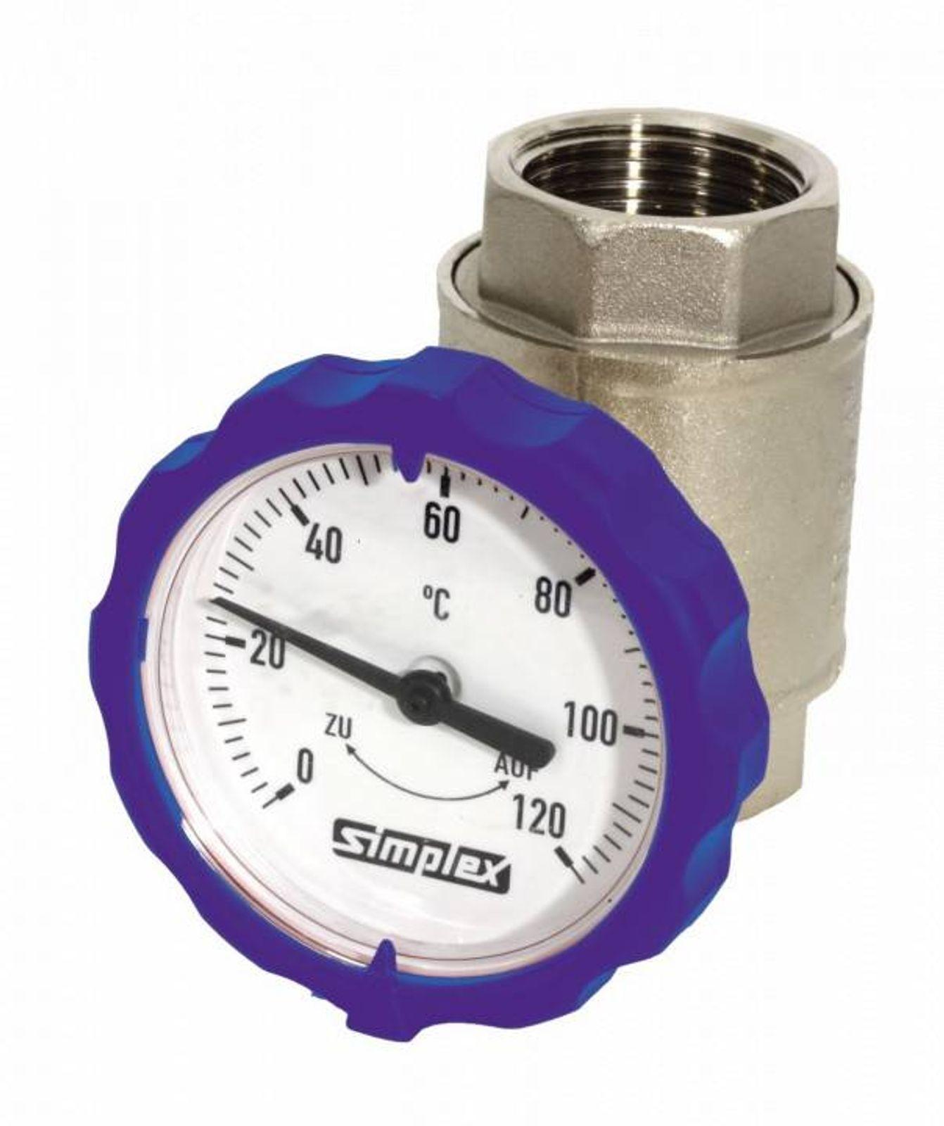 Muffen-Kugelhahn PN 16, G 1¼ Zoll mit rundem Thermometergriff (blau, Ø 63 mm) – Bild 2 von 2