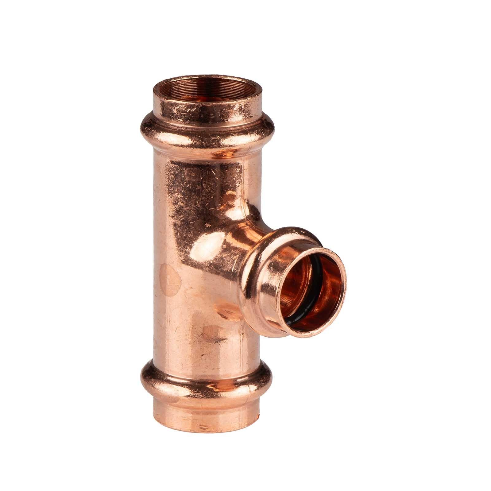 Kupfer Pressfitting T-Stück Mittelgang reduziert 22 x 18 x 22 mm V+M-Kontur DVGW – Bild 2 von 2