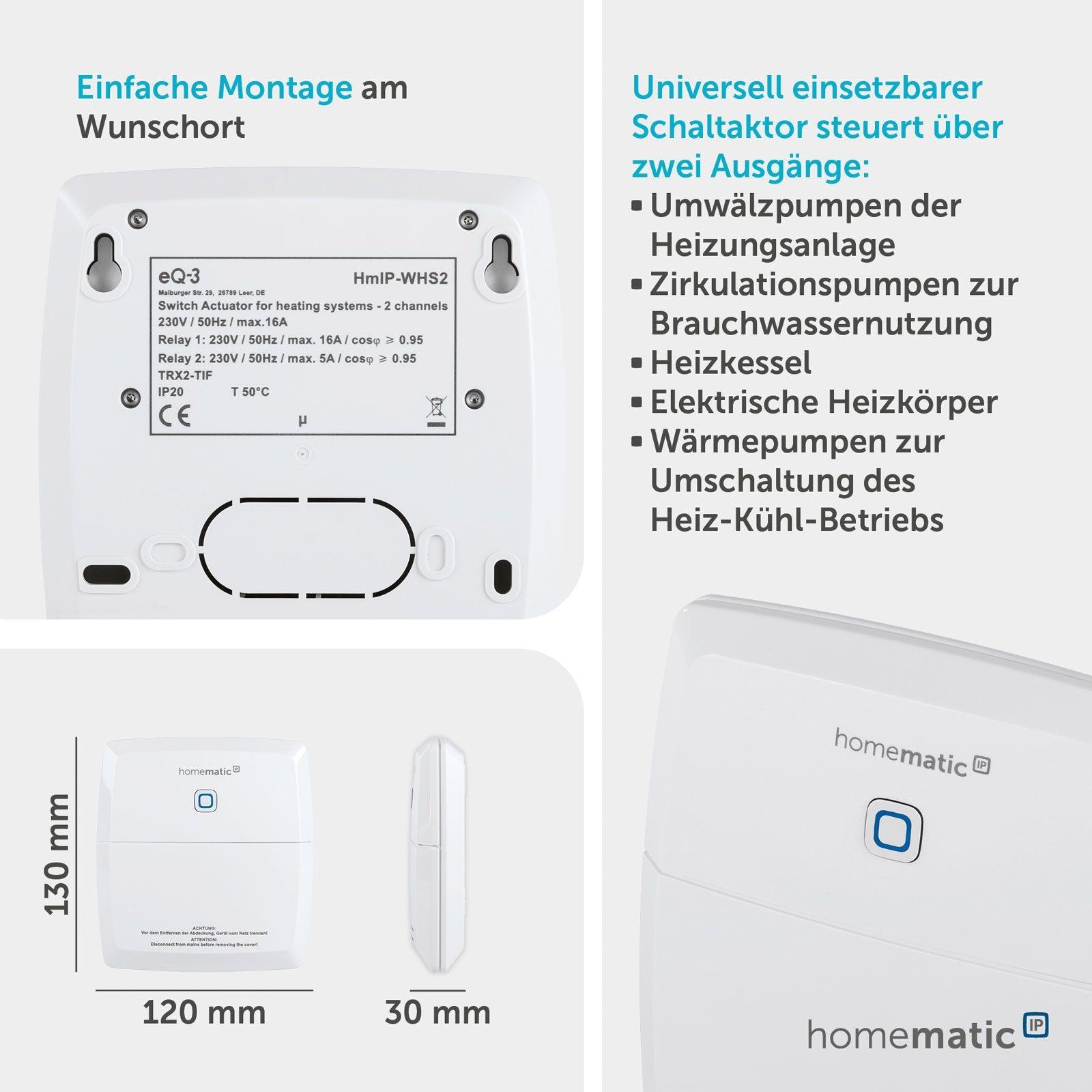 Homematic IP Smart Home Schaltaktor für Heizungsanlagen – 2-fach, HmIP-WHS2 – Bild 3 von 10