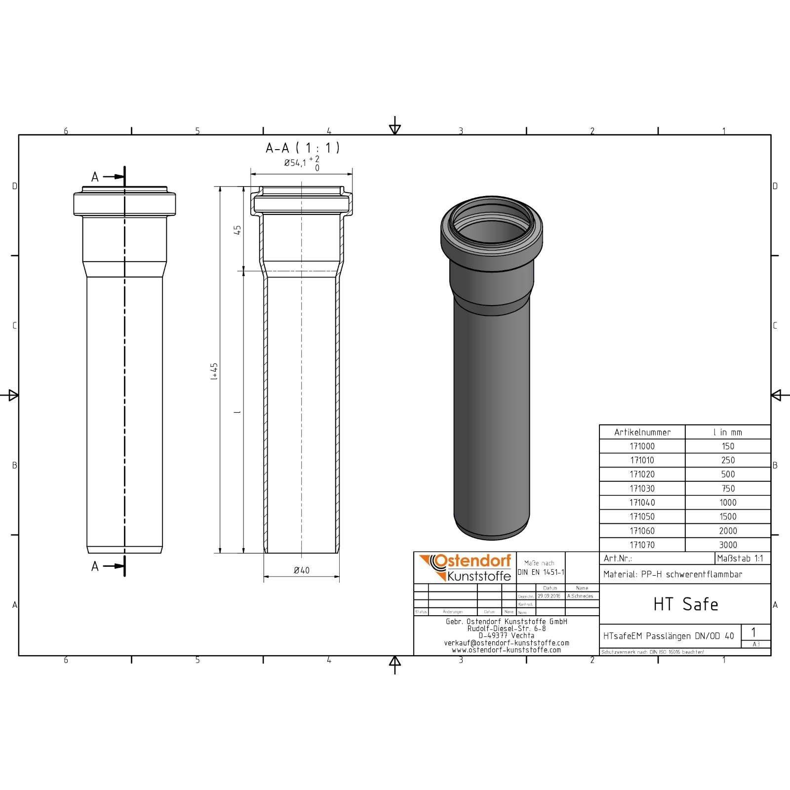 HTsafe Rohr mit Muffe DN 40 250 mm – Bild 2 von 2