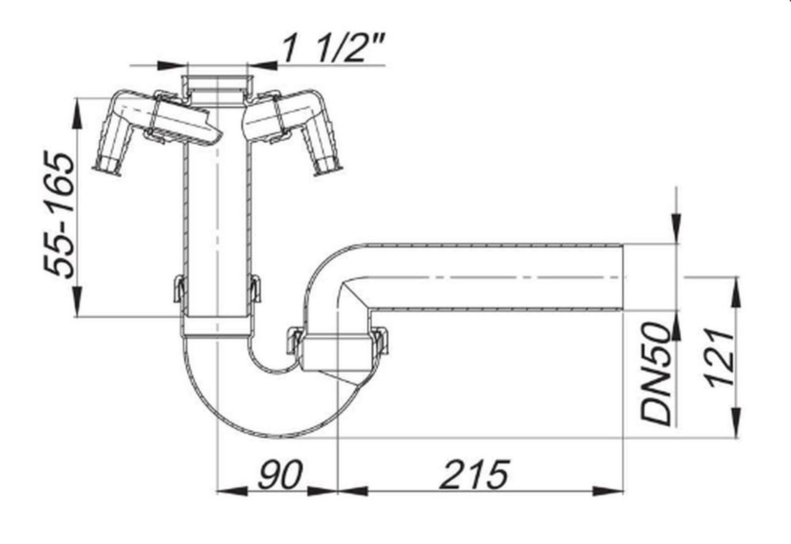 Geruchverschluss 100/2 1 1/2" x DN 50 020321 mit 2 Waschgeraete-Anschlussen