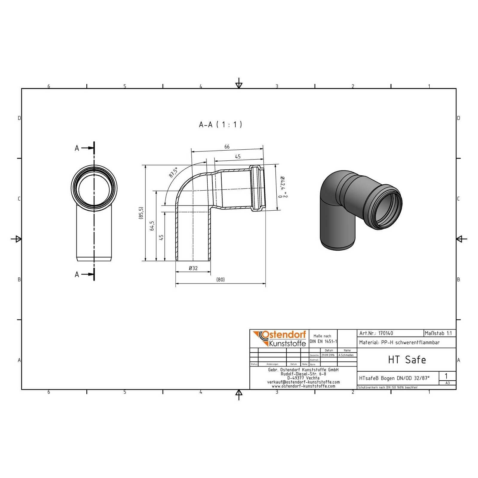 HTsafeB Bogen DN 32 87,5 Grad