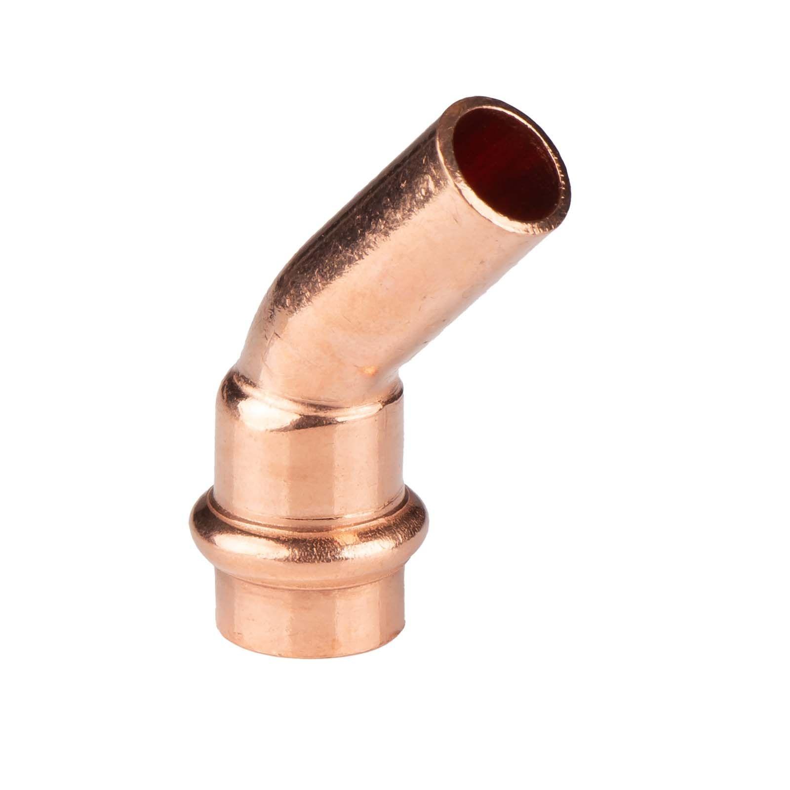 Kupfer Pressfitting Bogen 45° 15 mm Innen x Aussen V+M-Kontur DVGW – Bild 2 von 2