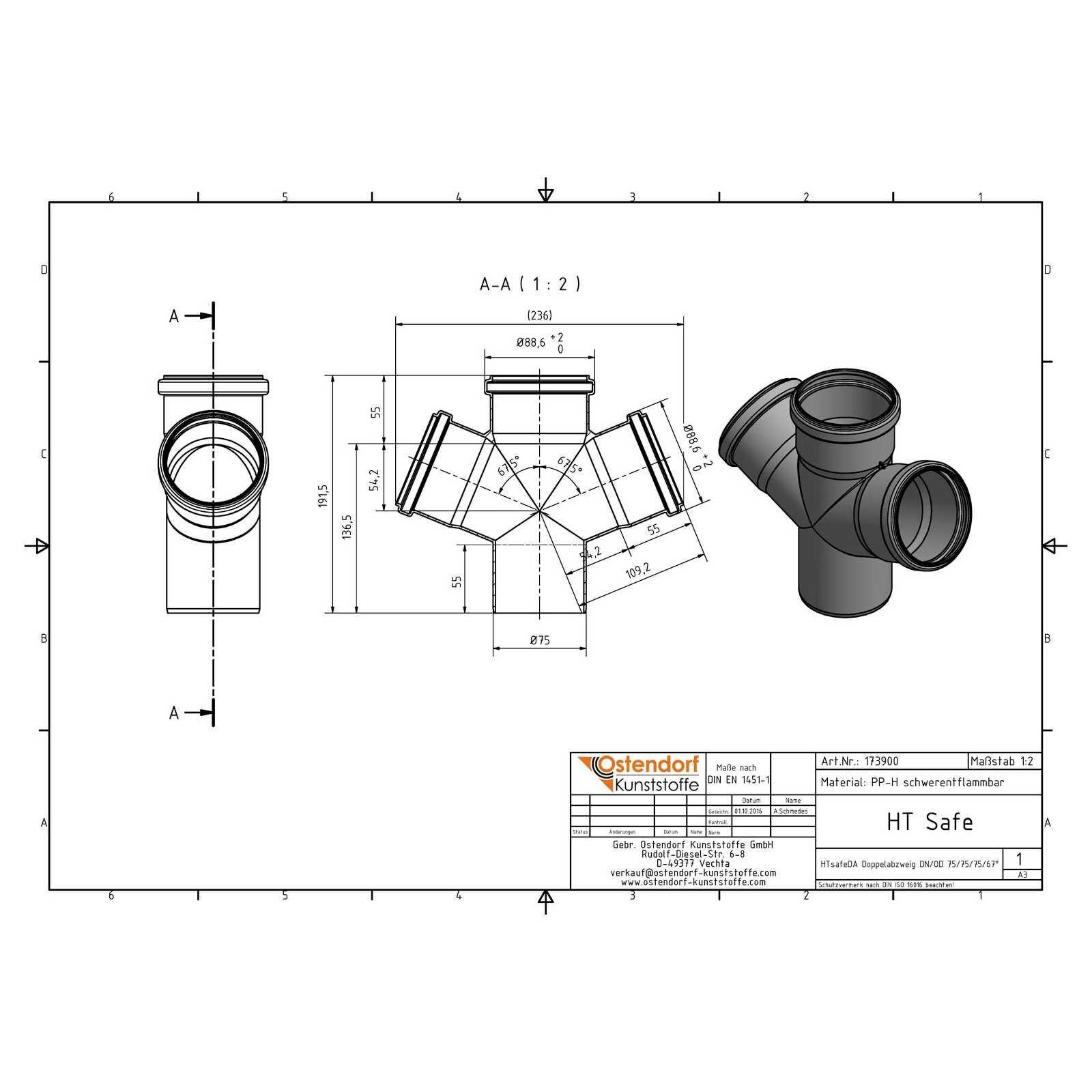 HTsafeDA Doppelabzweig DN 75/75/75 67,5 Grad – Bild 2 von 2