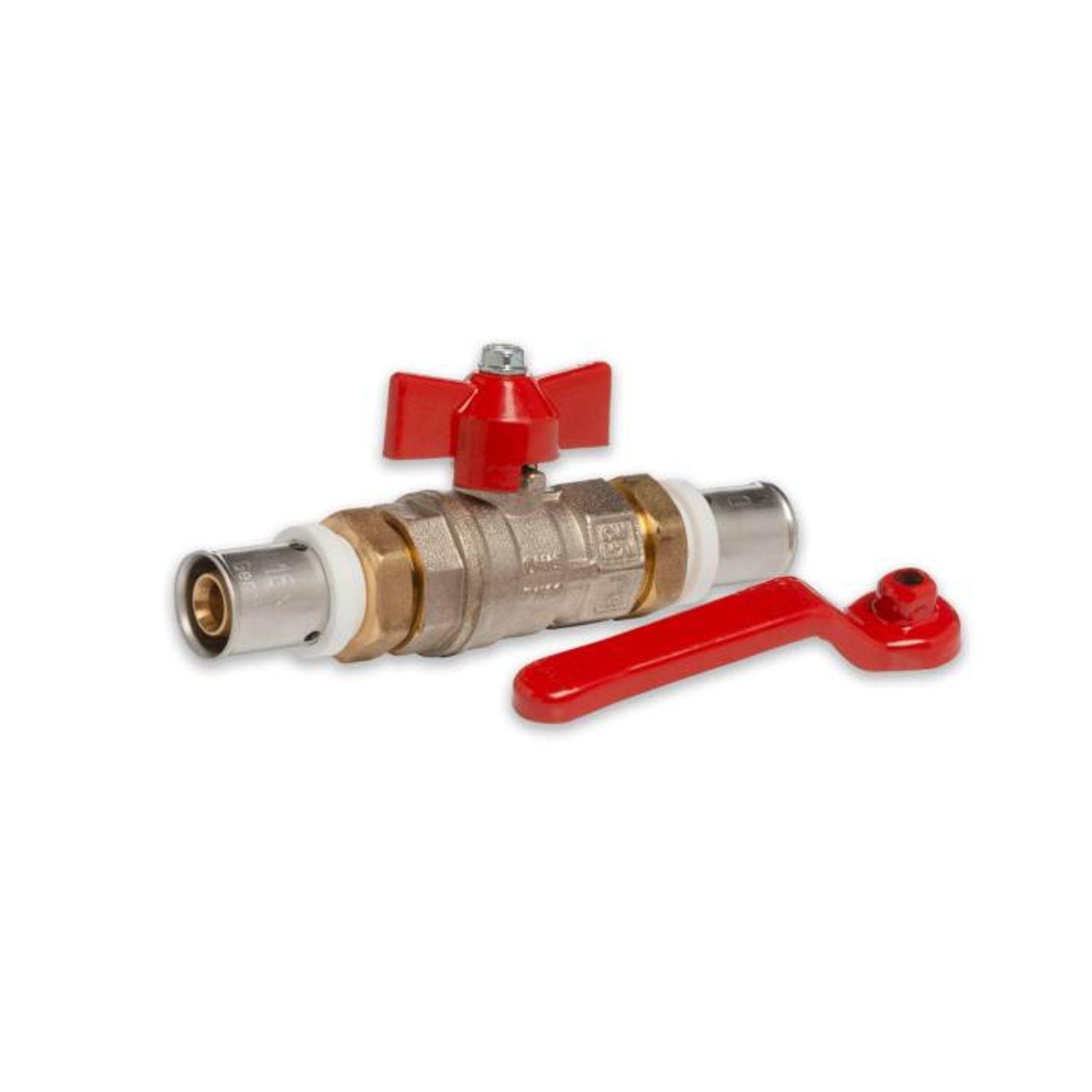 Selfio-Press Aluverbund Pressfitting Kugelhahn 16 x 2 mm Flügelgriff rot TH + U Kontur