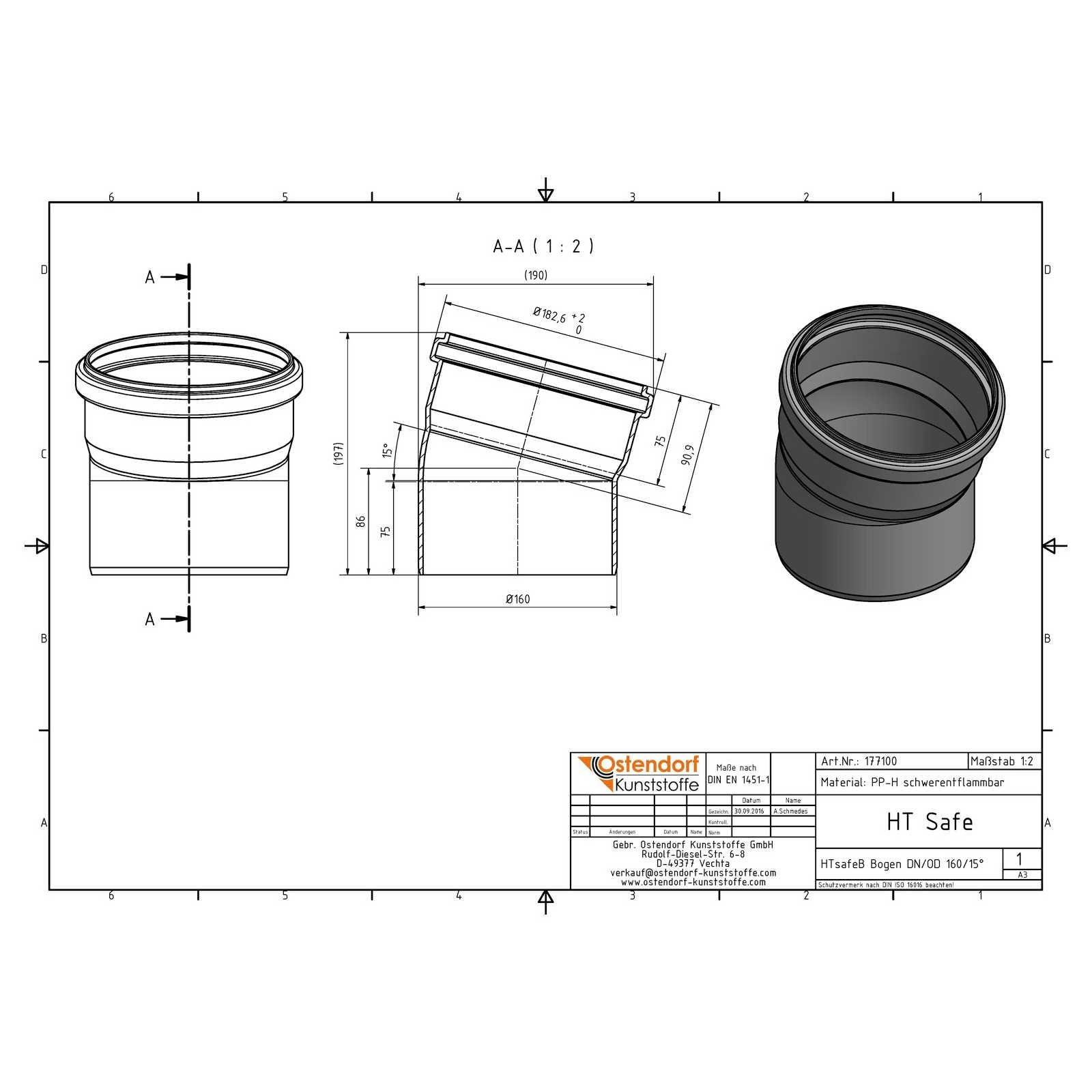 HTsafeB Bogen DN 160 15 Grad – Bild 2 von 2