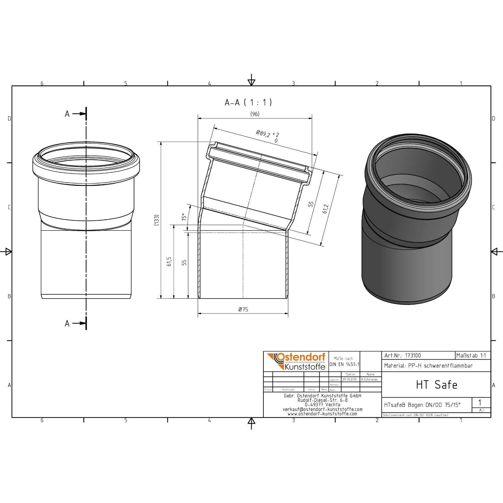 HTsafe Bogen 15 Grad DN 75 – Bild 2 von 2