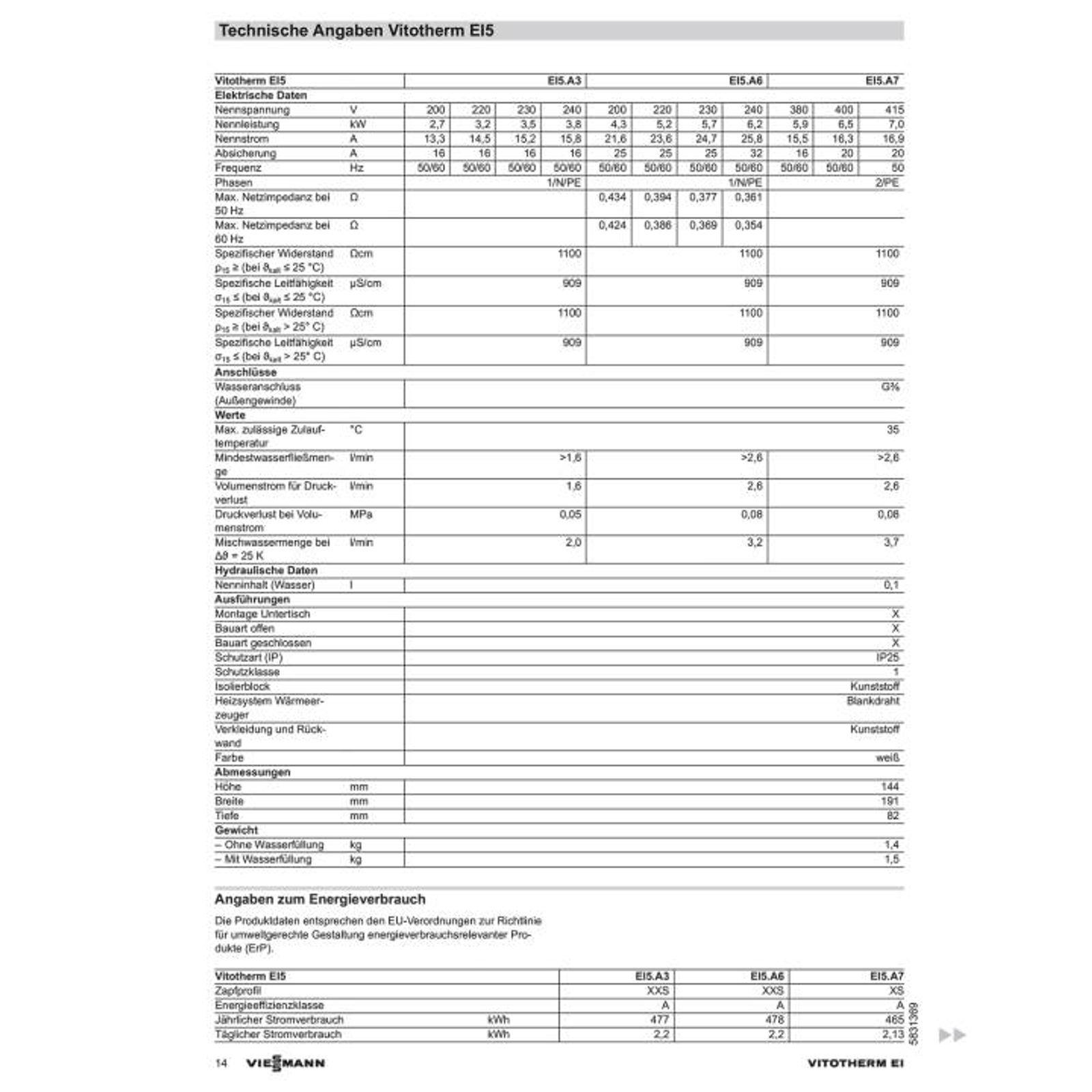 Viessmann Mini-Durchlauferhitzer Vitotherm EI5.A3 3,5 kW – Bild 3 von 8