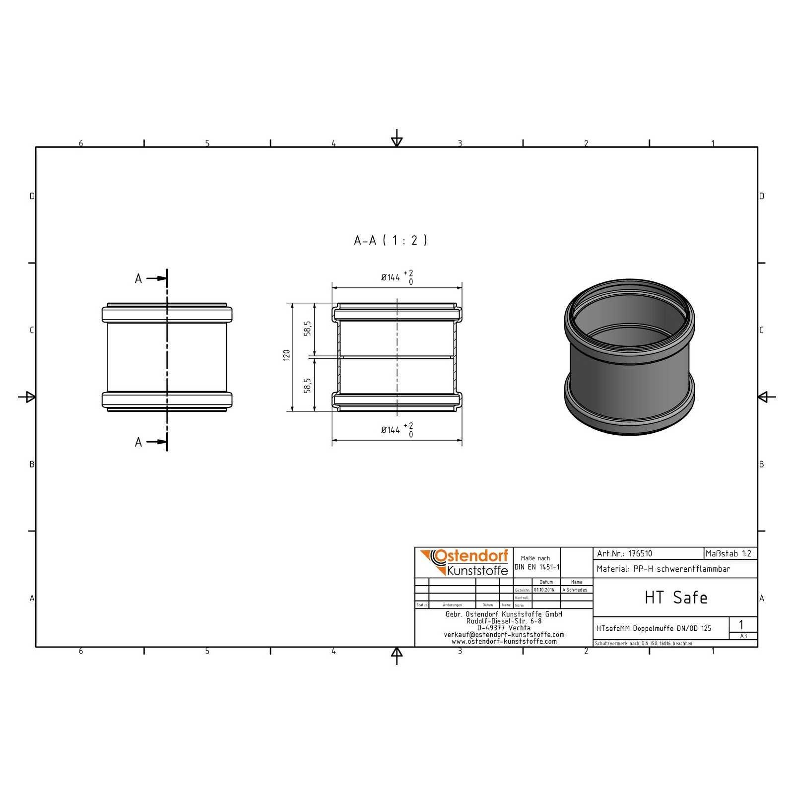 HTsafeMM Doppelmuffe DN 125 – Bild 2 von 2