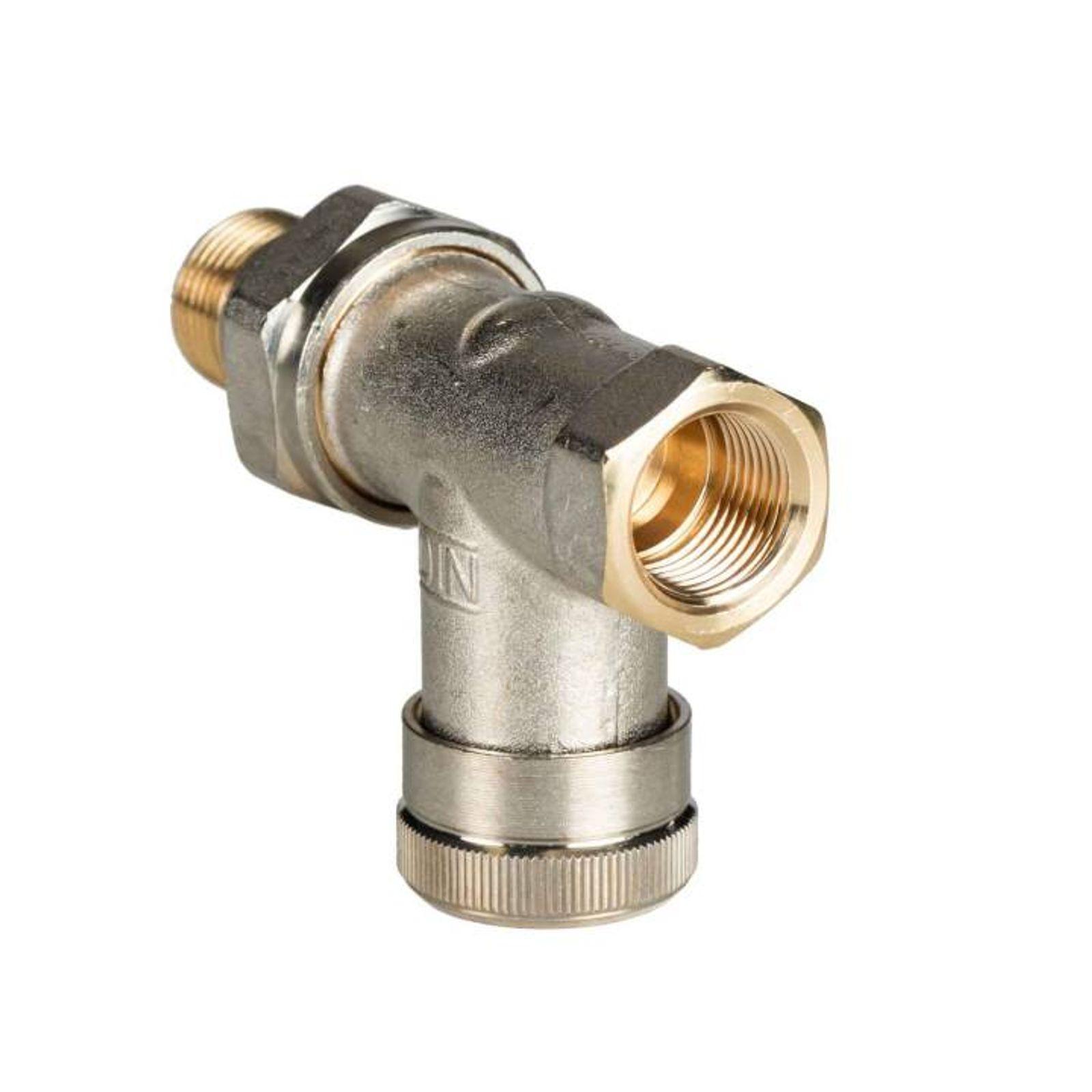 Danfoss Rücklaufverschraubung Typ RLV10 3/8 Zoll vernickelt Durchgangsform mit Entleerung