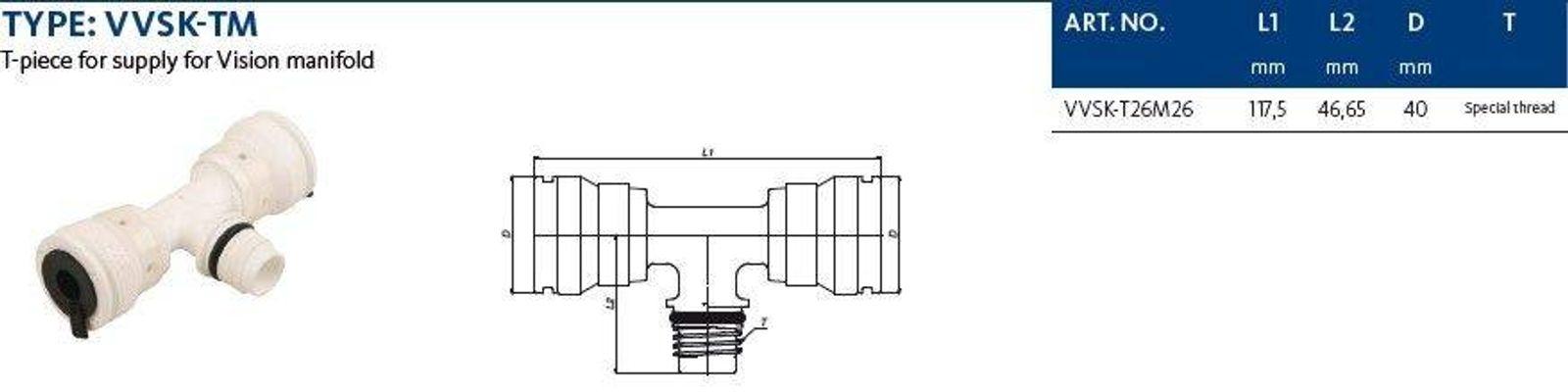 Aluverbund Steckfitting Henco Vision T-Stück Außengewinde Vorlauf Verteiler 26 x 3 - 26 x 3 – Bild 2 von 3