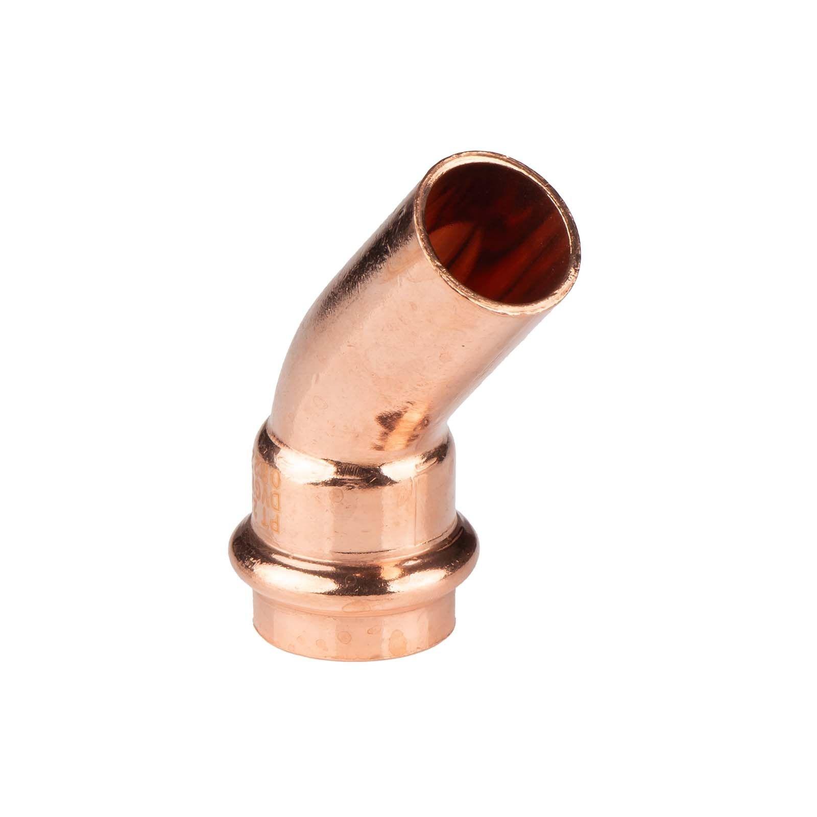 Kupfer Pressfitting Bogen 45° 22 mm Innen x Aussen V+M-Kontur DVGW – Bild 2 von 2
