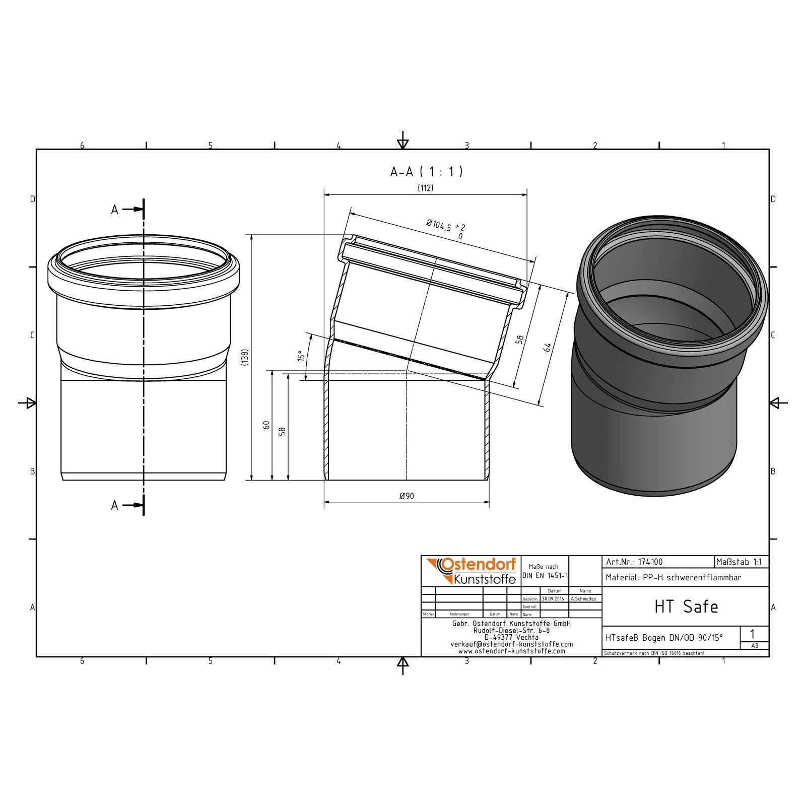 HTsafeB Bogen DN 90 15 Grad – Bild 2 von 2