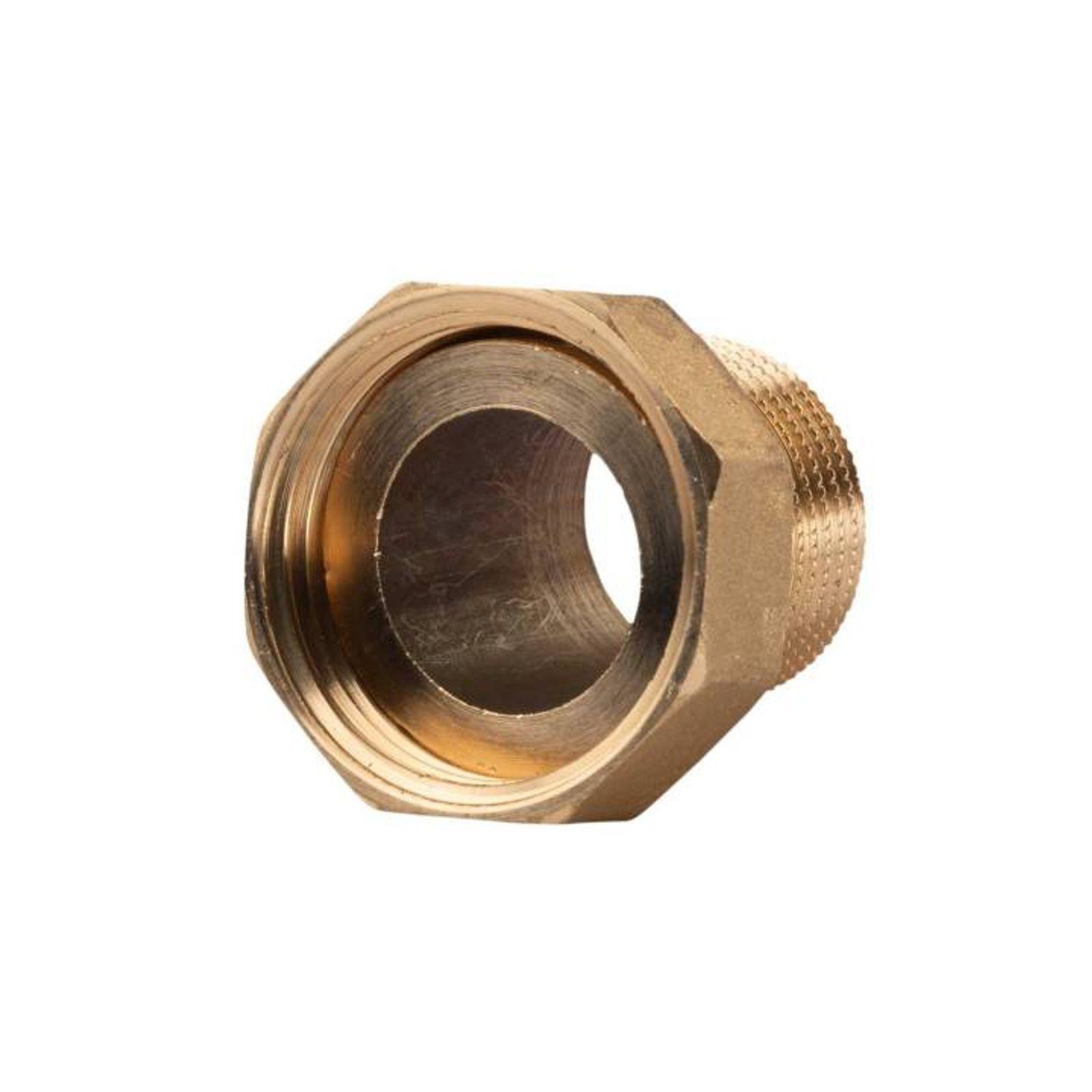 Messing Gewinde-Fitting Schaft flachdichtend mit Kappe 3/4"AG (DN 20) - 1"IG (DN 25) - schwere Ausführung