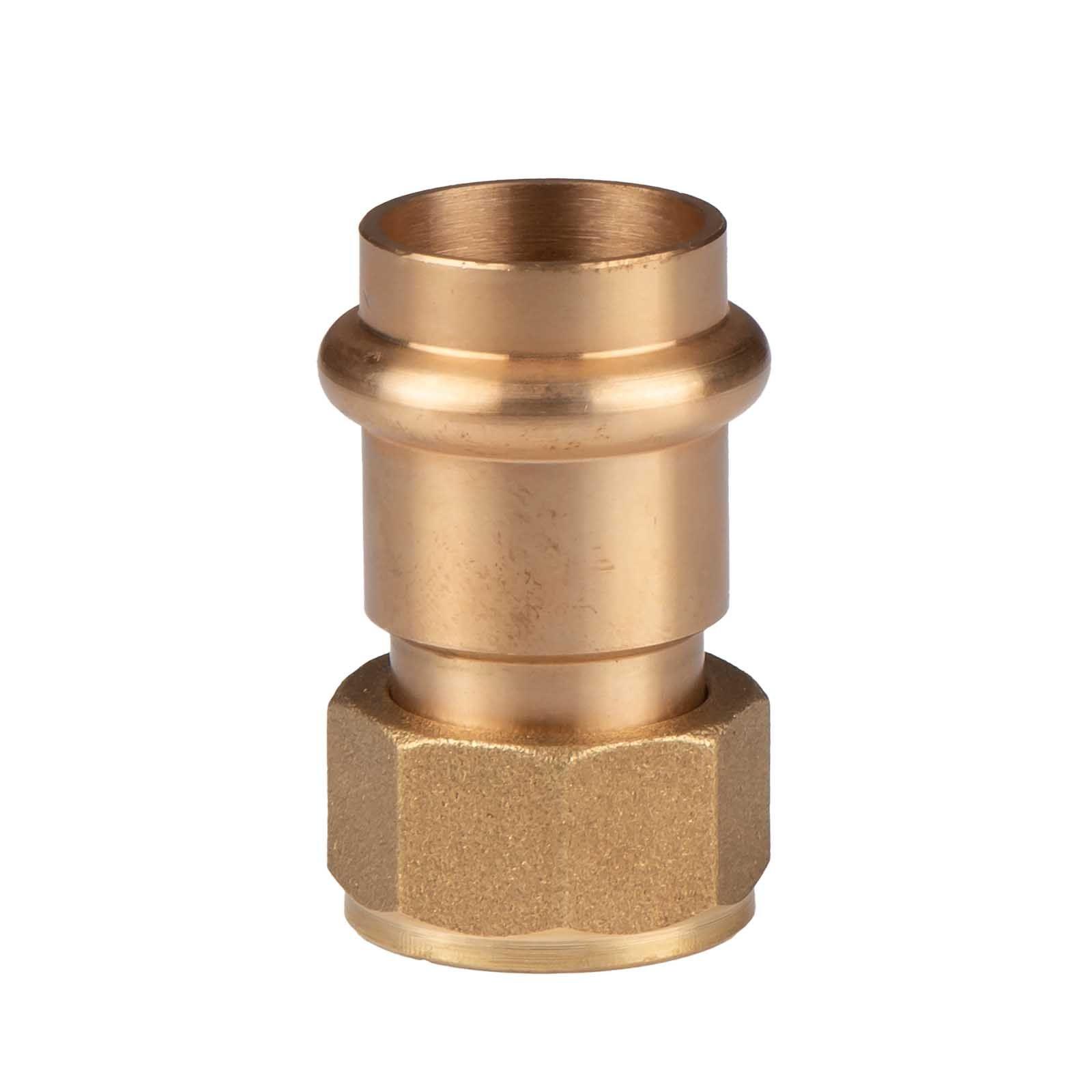 Kupfer Pressfitting Übergangsverschraubung aus Rotguss 22 mm - 3/4" IG (Überwurf) flachdichtend V+M-Kontur DVGW