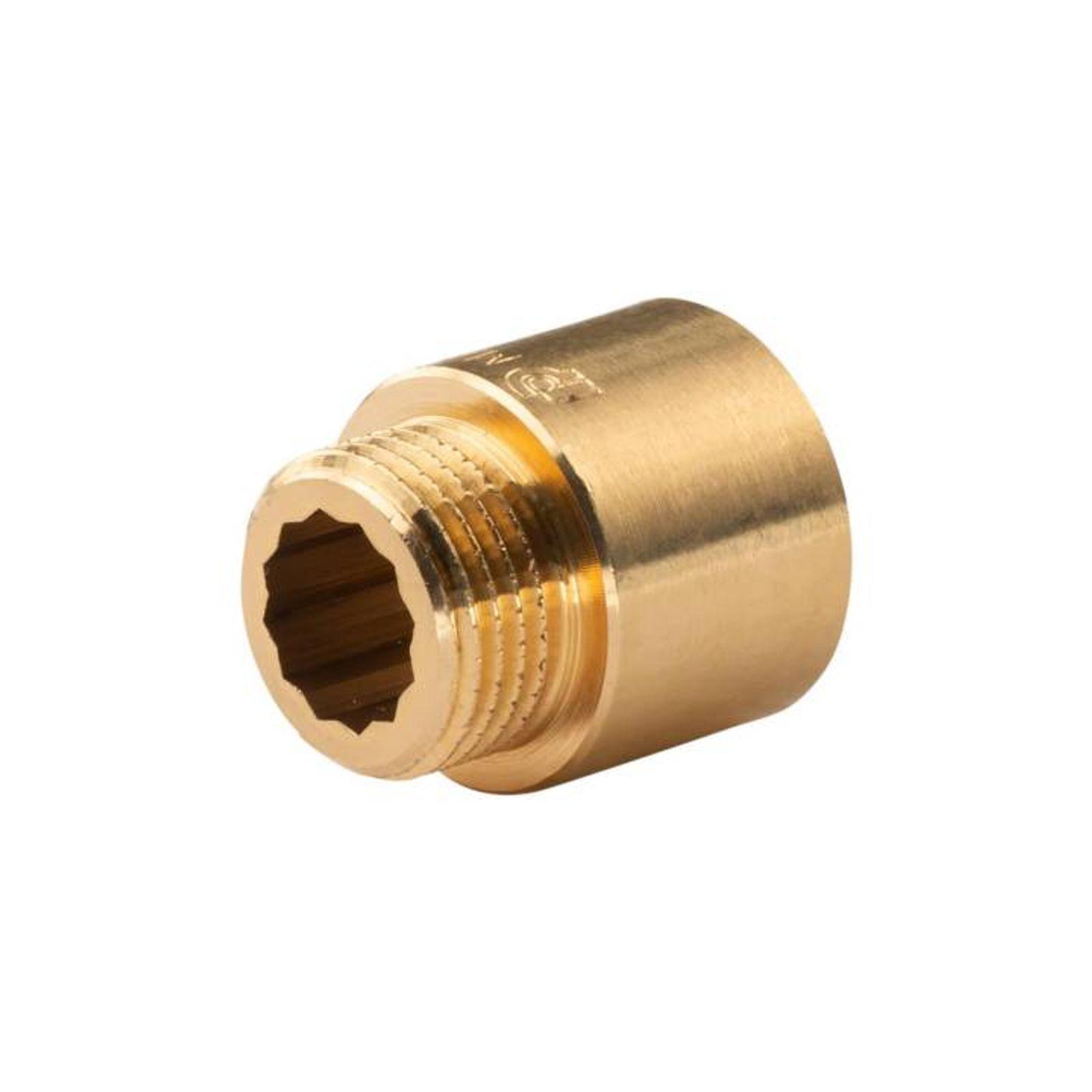 Messing Gewinde-Fitting Hahnverlängerung IG/AG 1/2" (DN 15) Länge 20mm - schwere Ausführung